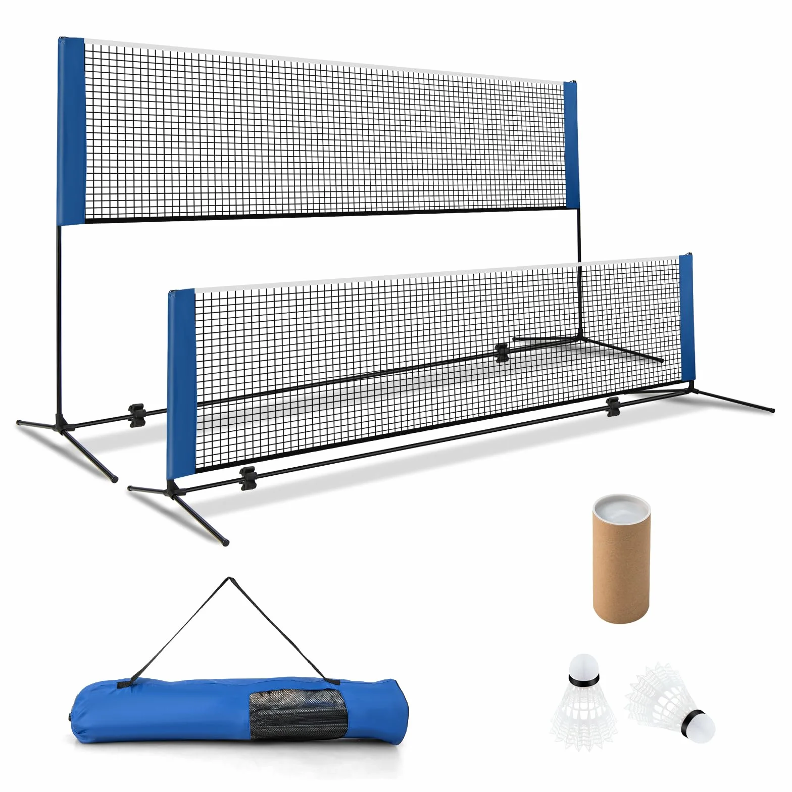 GOPLUS Red de bádminton con soporte, altura regulable 89-155 cm, bolsa de transporte y 2 volantes