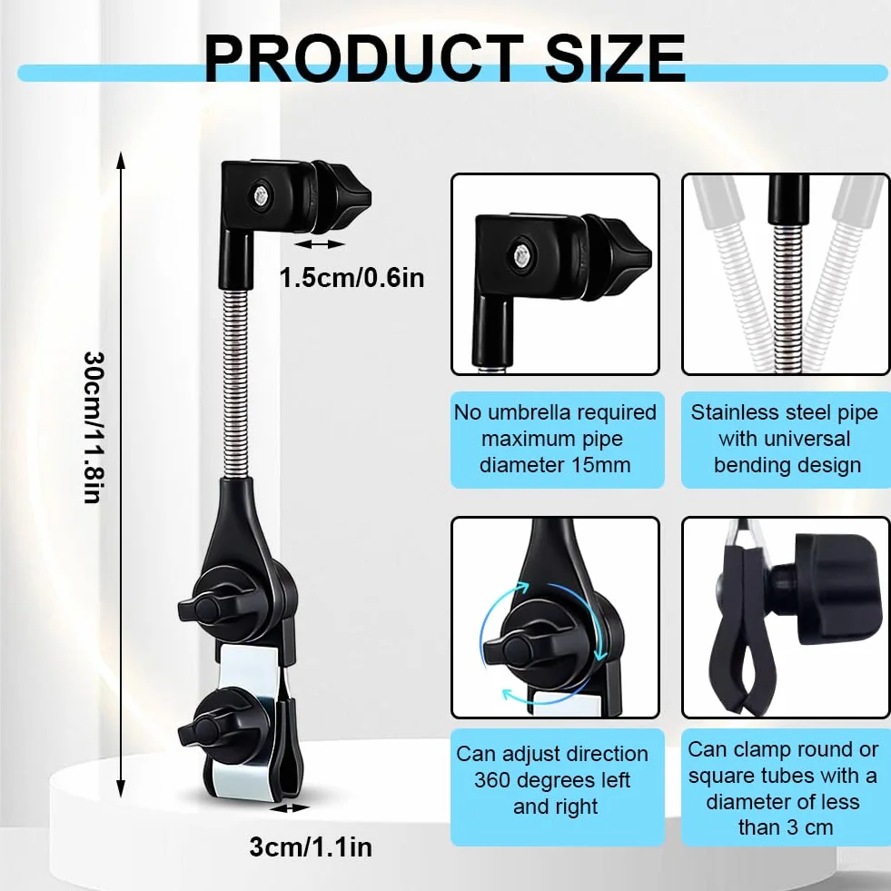 Soporte universal ajustable para paraguas de andador, cochecito, silla de ruedas, bicicleta