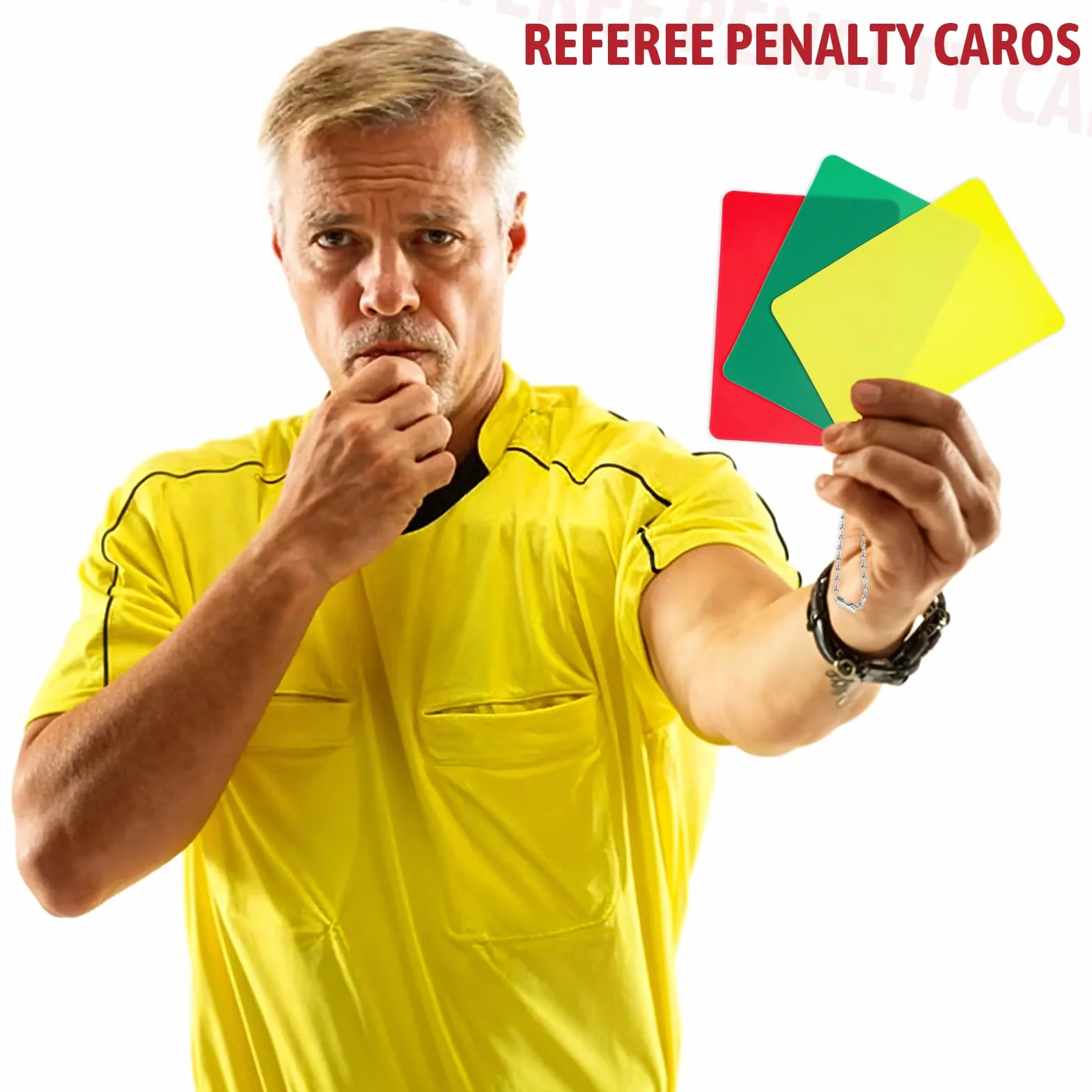 Tarjetas de fútbol verde, rojo y amarillo para árbitro penales, advertencia, expulsión