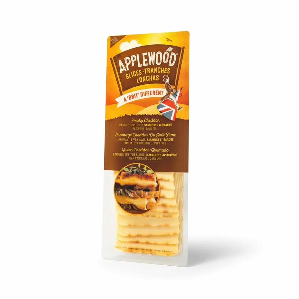 Lonchas de Queso Cheddar Ahumado 500g - Queso Cheddar para Fundir con Aroma Ahumado Tradicional - Ideal para Hamburguesas y Sándwiches - Applewood - Formato Familiar Apto para Vegetarianos - NEXU