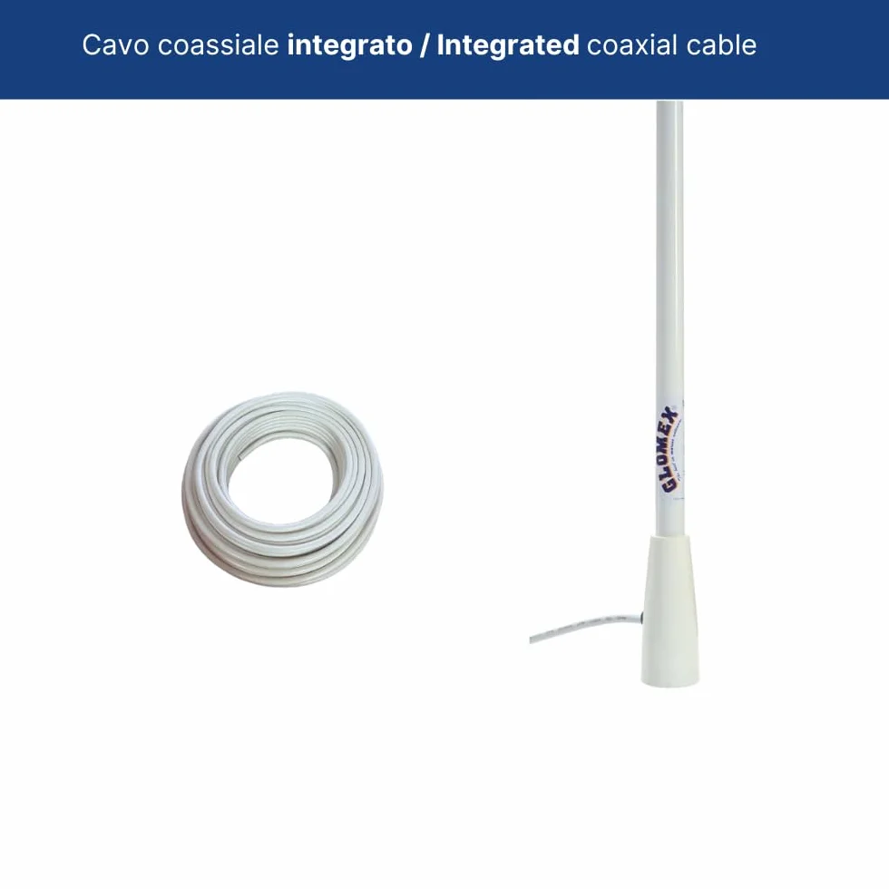 Glomex Antena VHF RA112 1,5 m 3 dB Fibra de Vidrio para Barcos a Motor