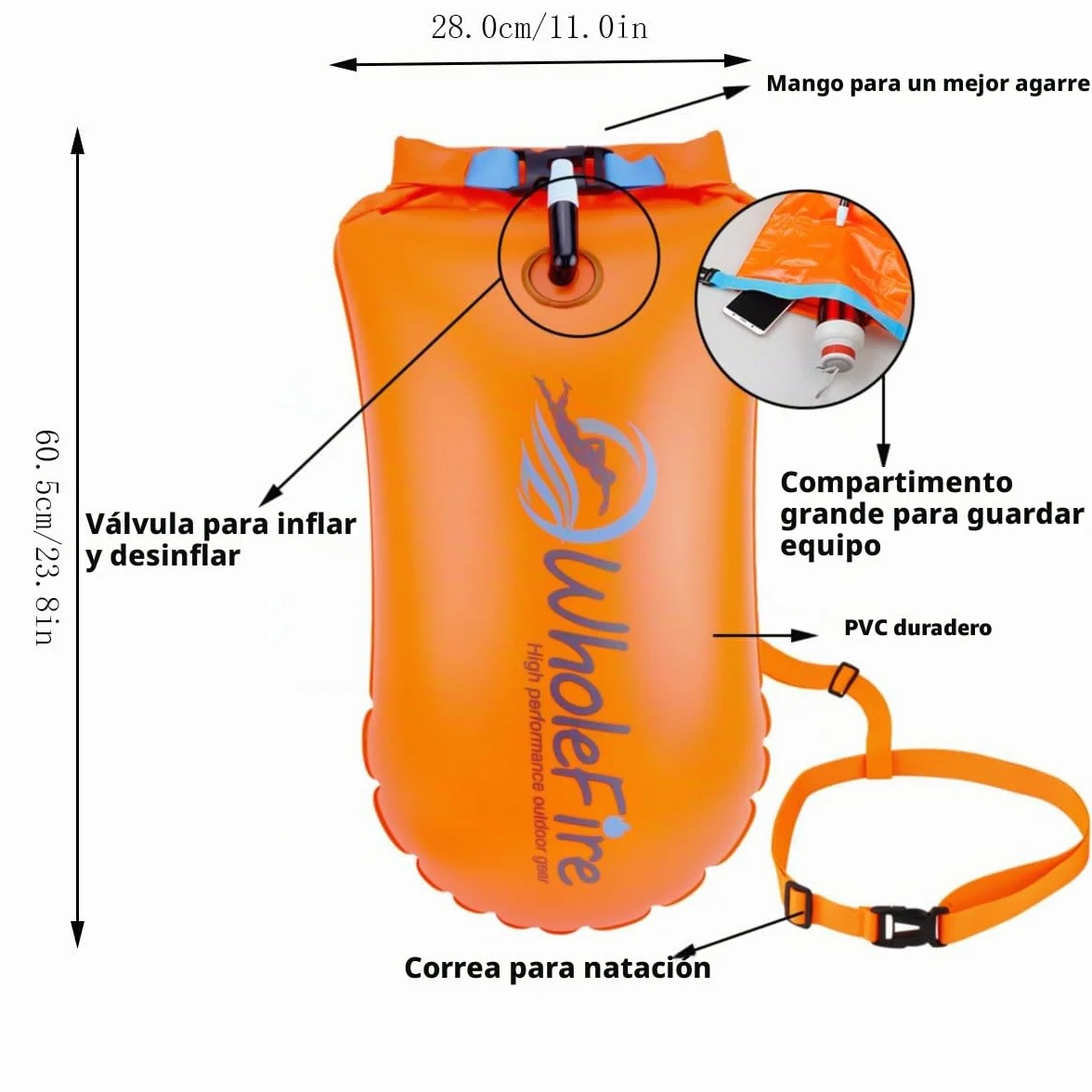 Boya de natación 20 L impermeable inflable bolsa seca flotador seguridad deportes acuáticos