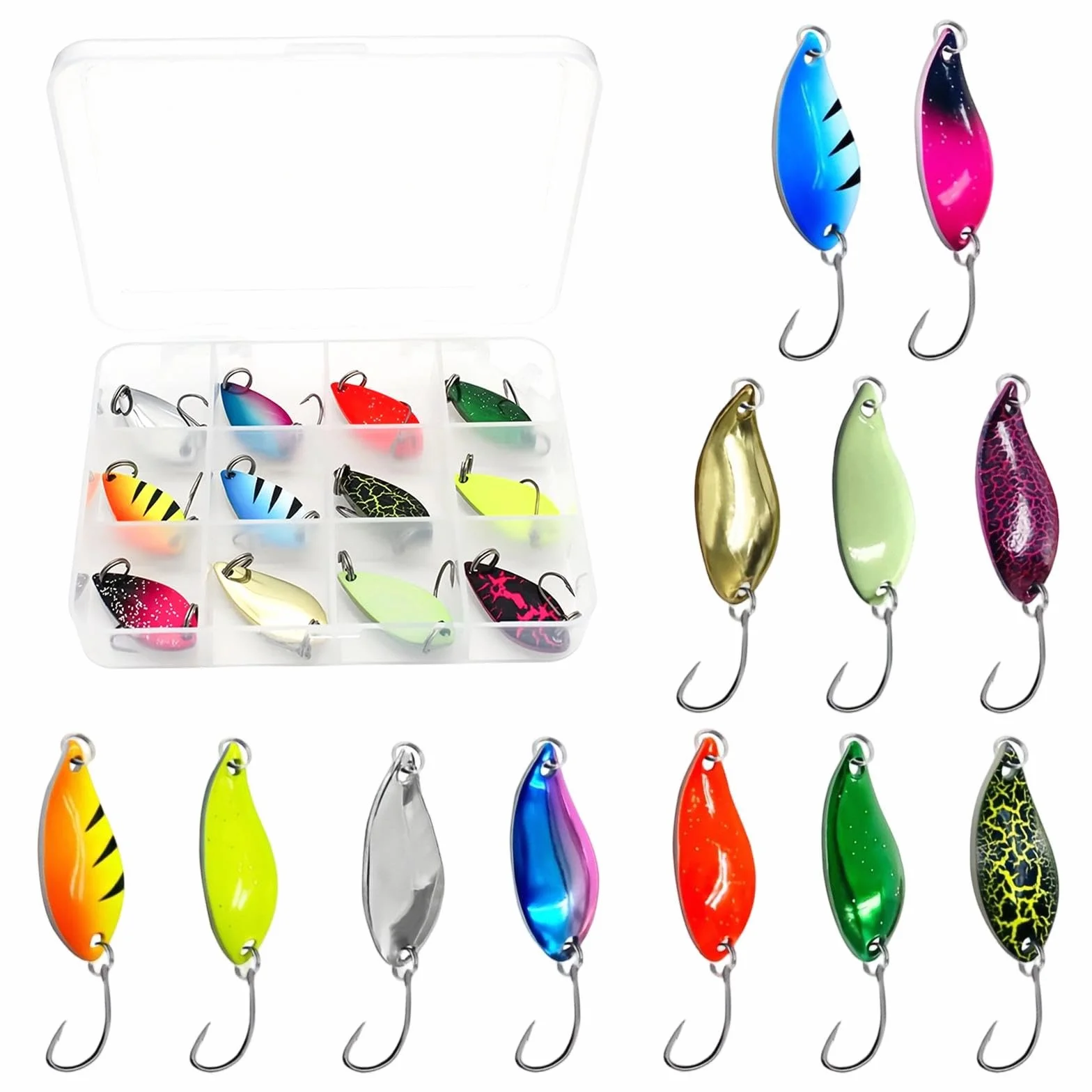 Señuelos de Pesca Cucharillas Coloridas Set 12 Piezas 3,5g para Trucha Salmón Perca
