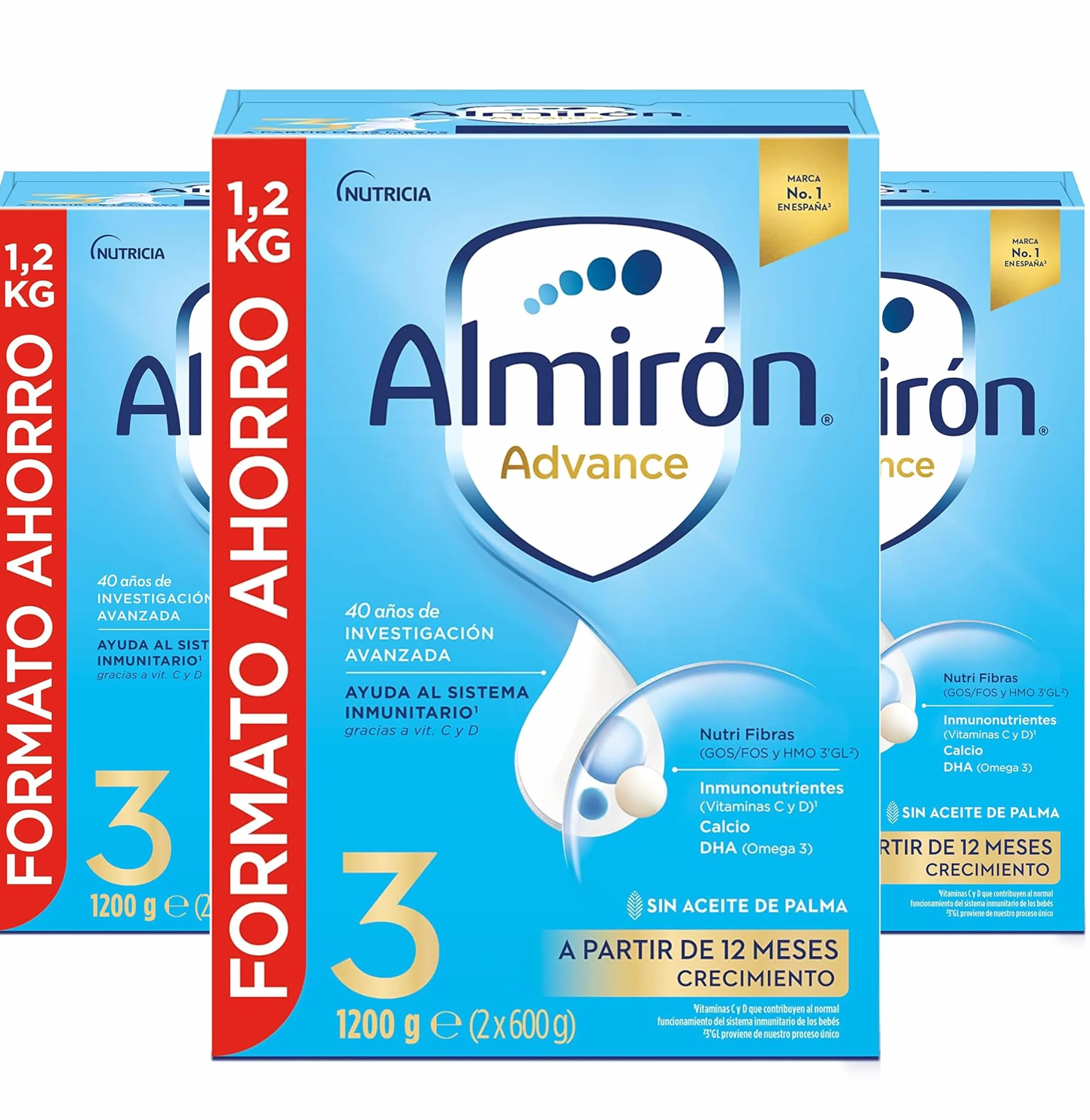 Almirón Advance 3, Leche de Crecimiento en Polvo para Bebé desde 12 Meses, Pack de 3x1.2kg