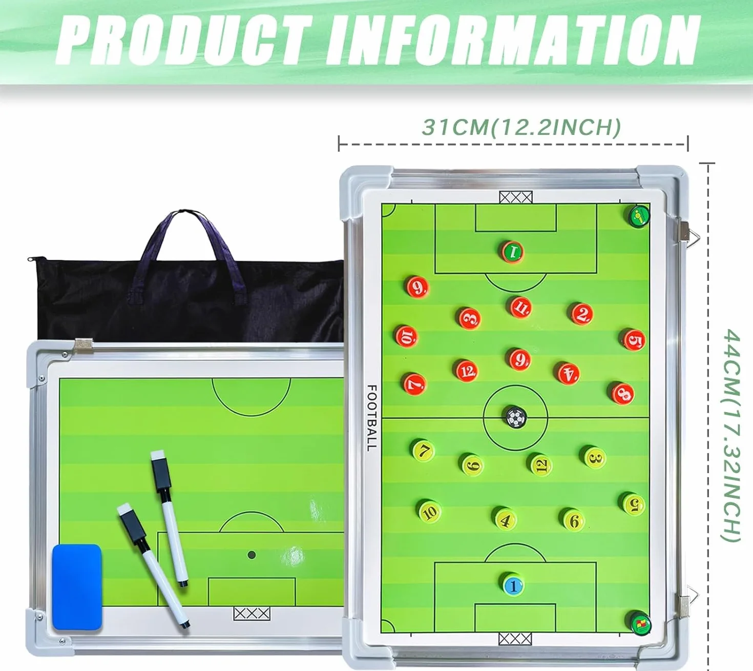 CREADY Pizarra Entrenador de Futbol 44x31cm Carpeta Táctica Magnética con Fichas