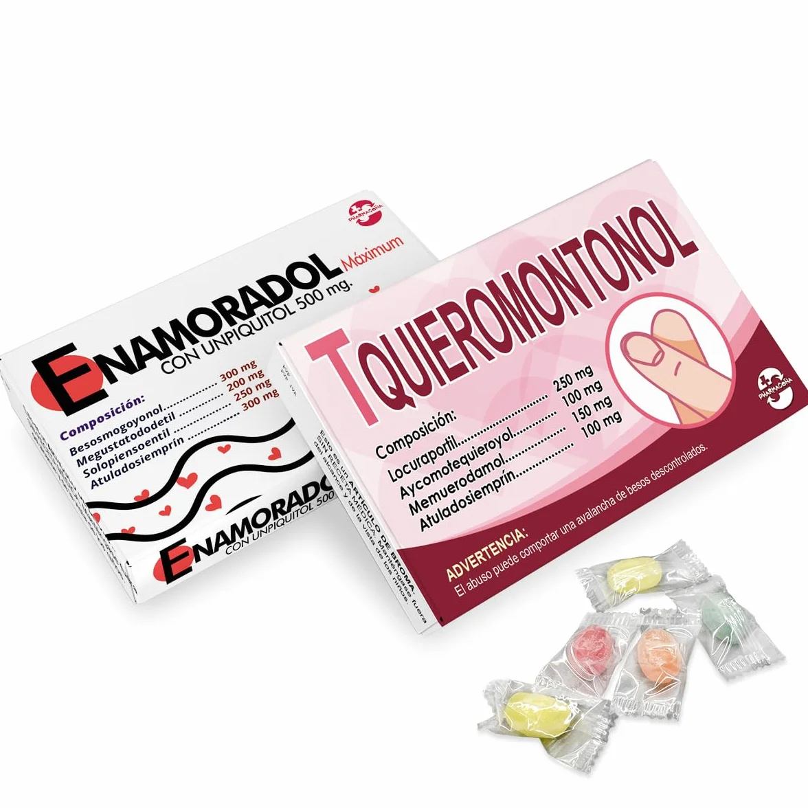 LINFORMAL Pack 2 Cajas PHARMACOÑA | ENAMORADOL+ TEQUIEROMONTONOL Regalos Originales San Valentin para Parejas | Detalle con Humor para Hombre o Mujer, enamorados o novios