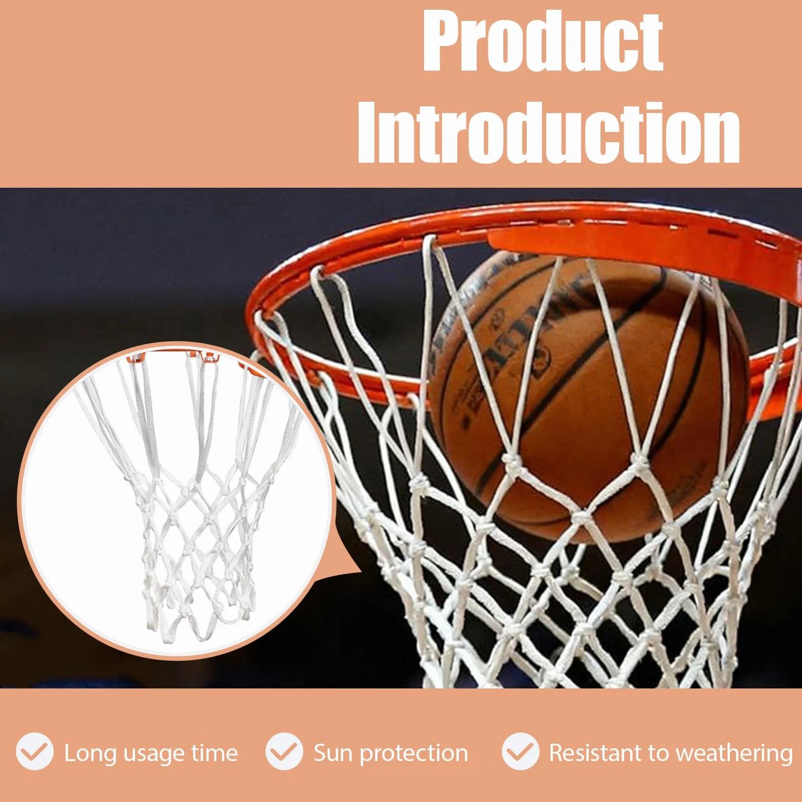 Red de Baloncesto de Repuesto 21 Pulgadas 12 Bucles para Aros Estándar Interior Exterior