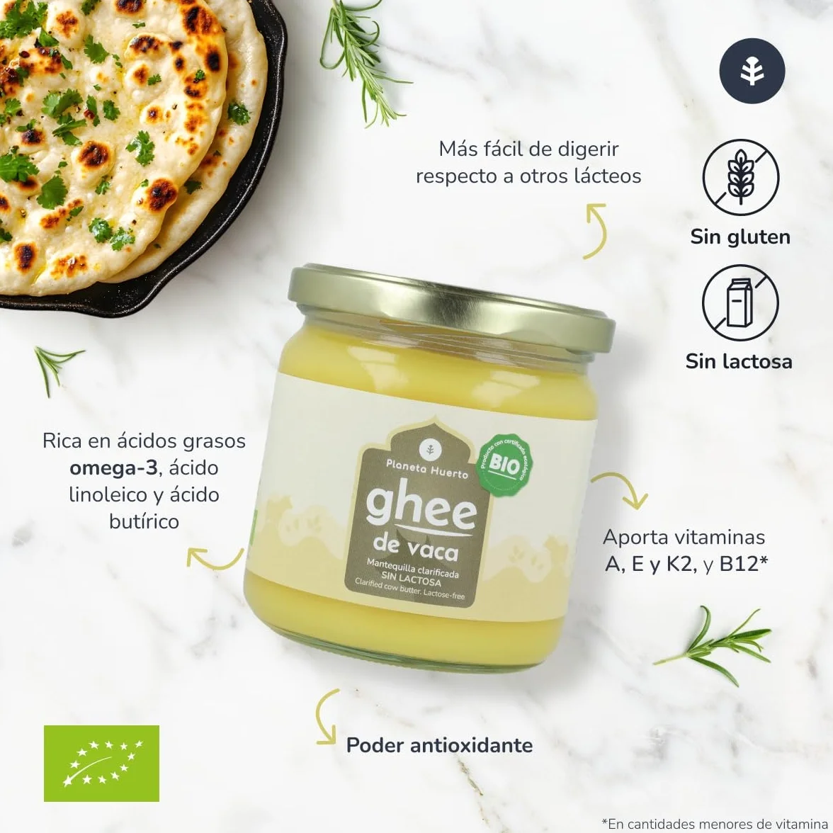 PLANETA HUERTO | Pack 6x Ghee mantequilla clarificada 500 g – Mantequilla Clarificada BIO Sin Lactosa ni Caseína, Ideal para Cocinar, Dieta Keto, Paleo y Ayurveda, Sabor Suave y Textura Cremosa