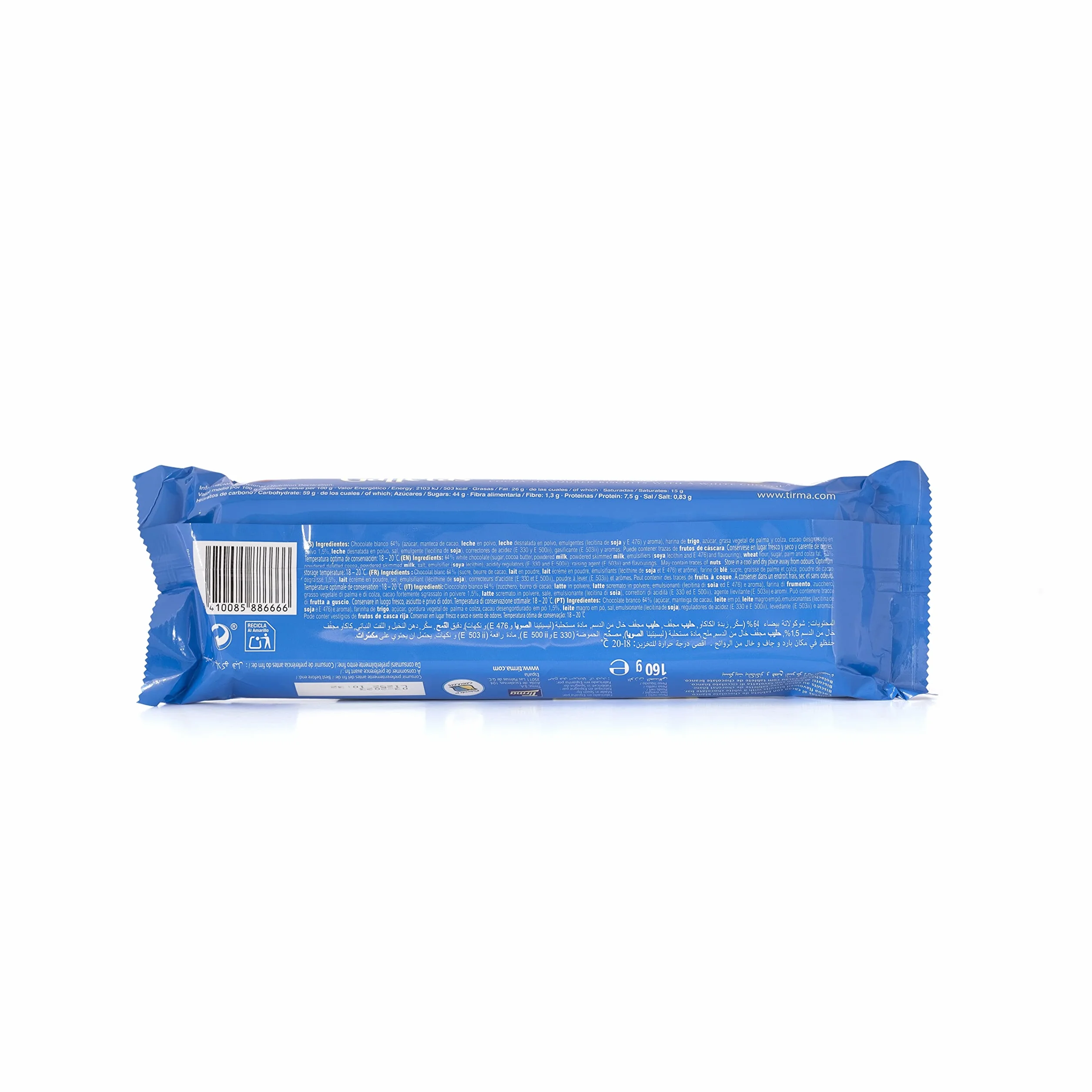Tirma Chocobiscuit White 160g - Galleta crujiente cubierta con chocolate blanco. Perfecta para acompañar café o té. Un dulce capricho para los amantes del chocolate blanco.