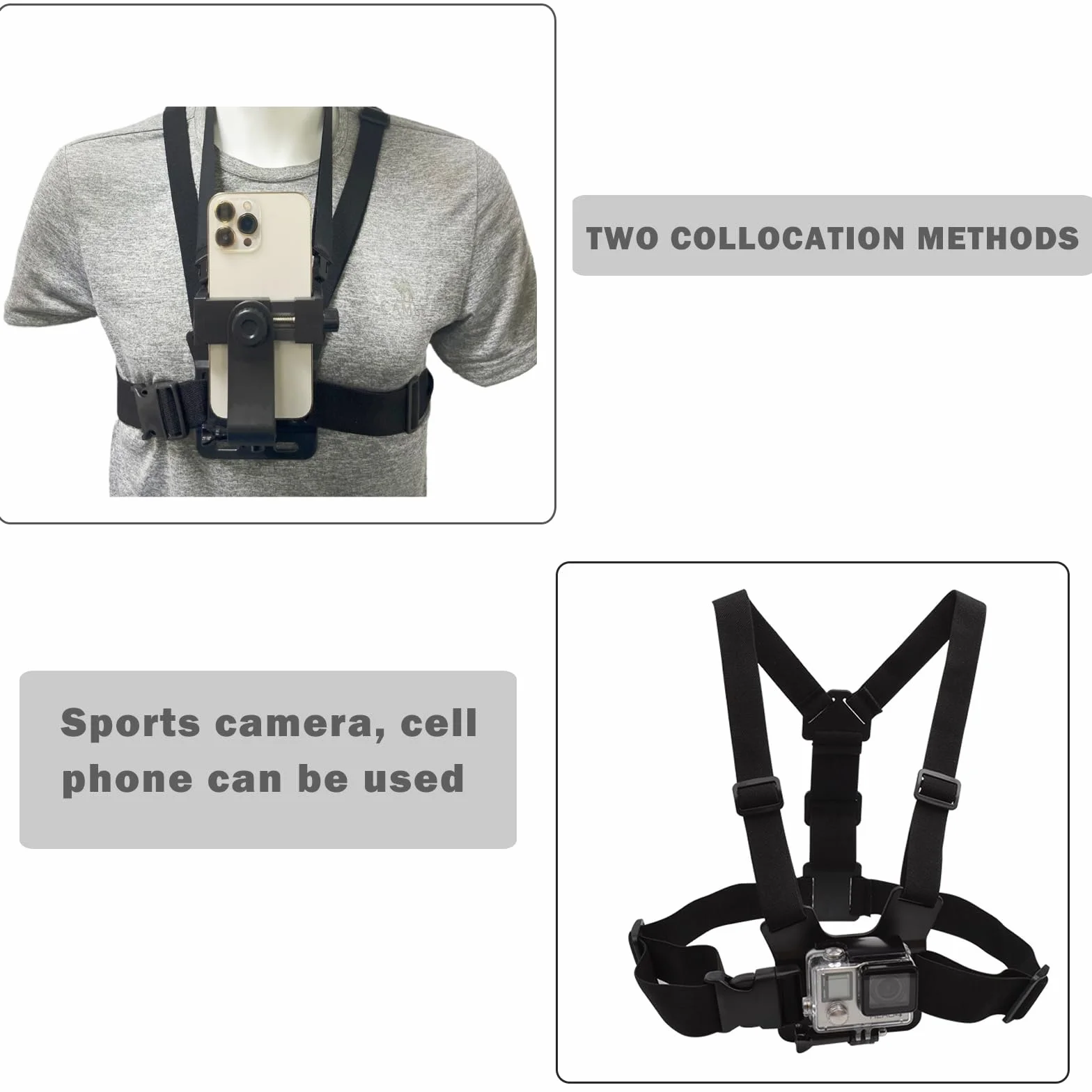 Soporte Móvil Pecho, Pechera para Grabar con Arnés Montaje Correa Compatible GoPro Hero 10 Hero 9 Cámara