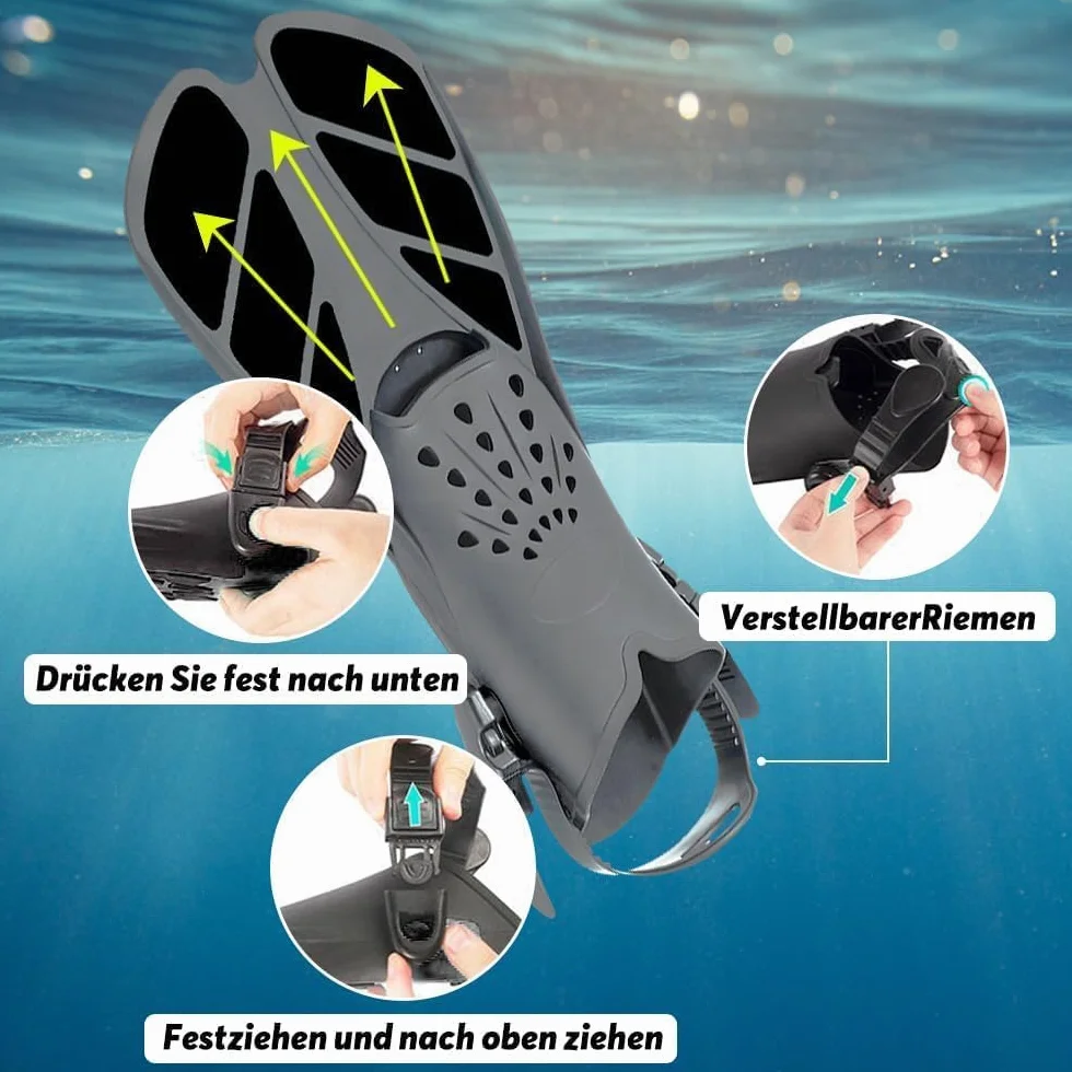 Aletas de Snorkel Ajustables Tallas 36-41 con Bolsa de Almacenamiento para Adultos y Niños