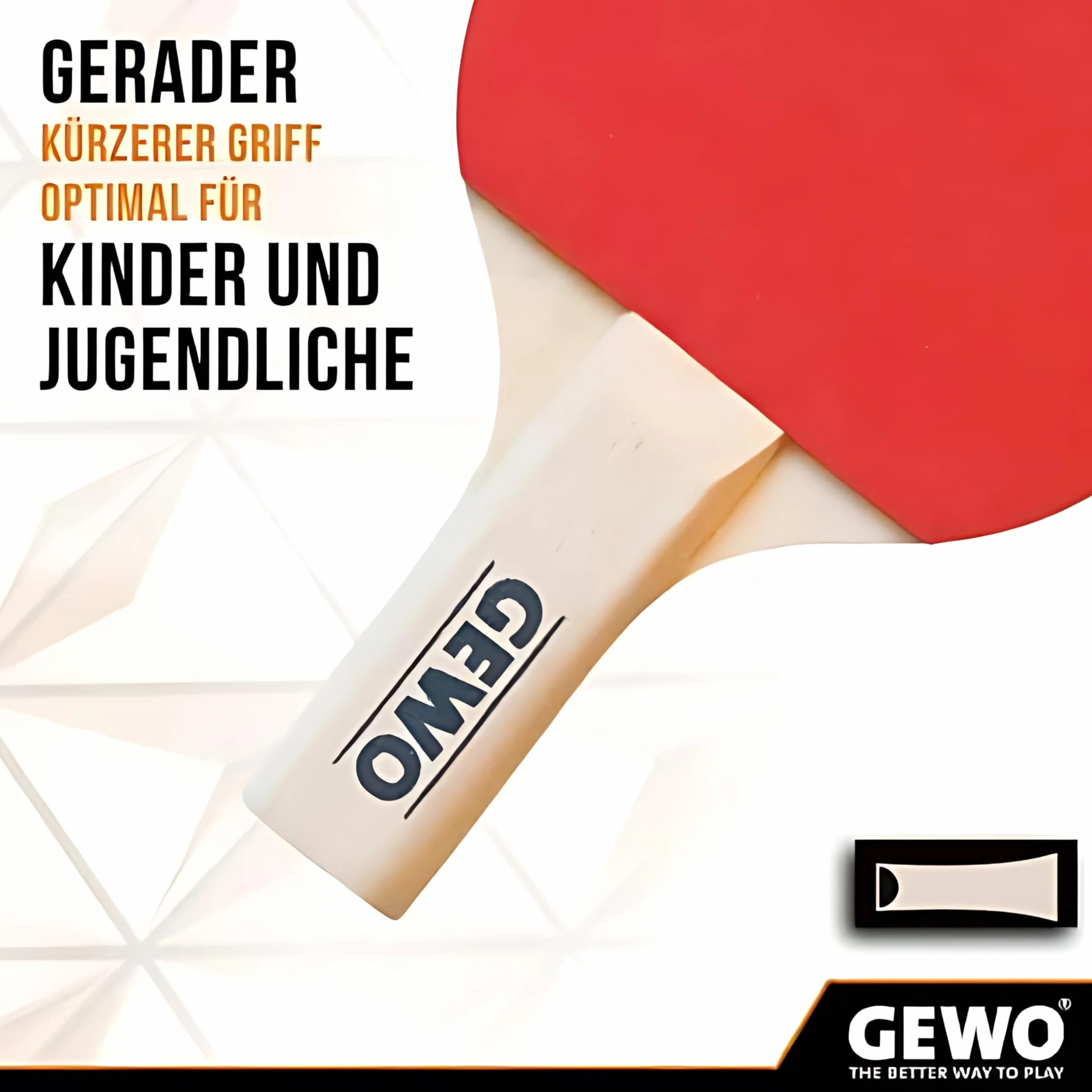 GEWO Mini Raqueta de Ping Pong con Mango Reducido 15,5 x 9,5 cm