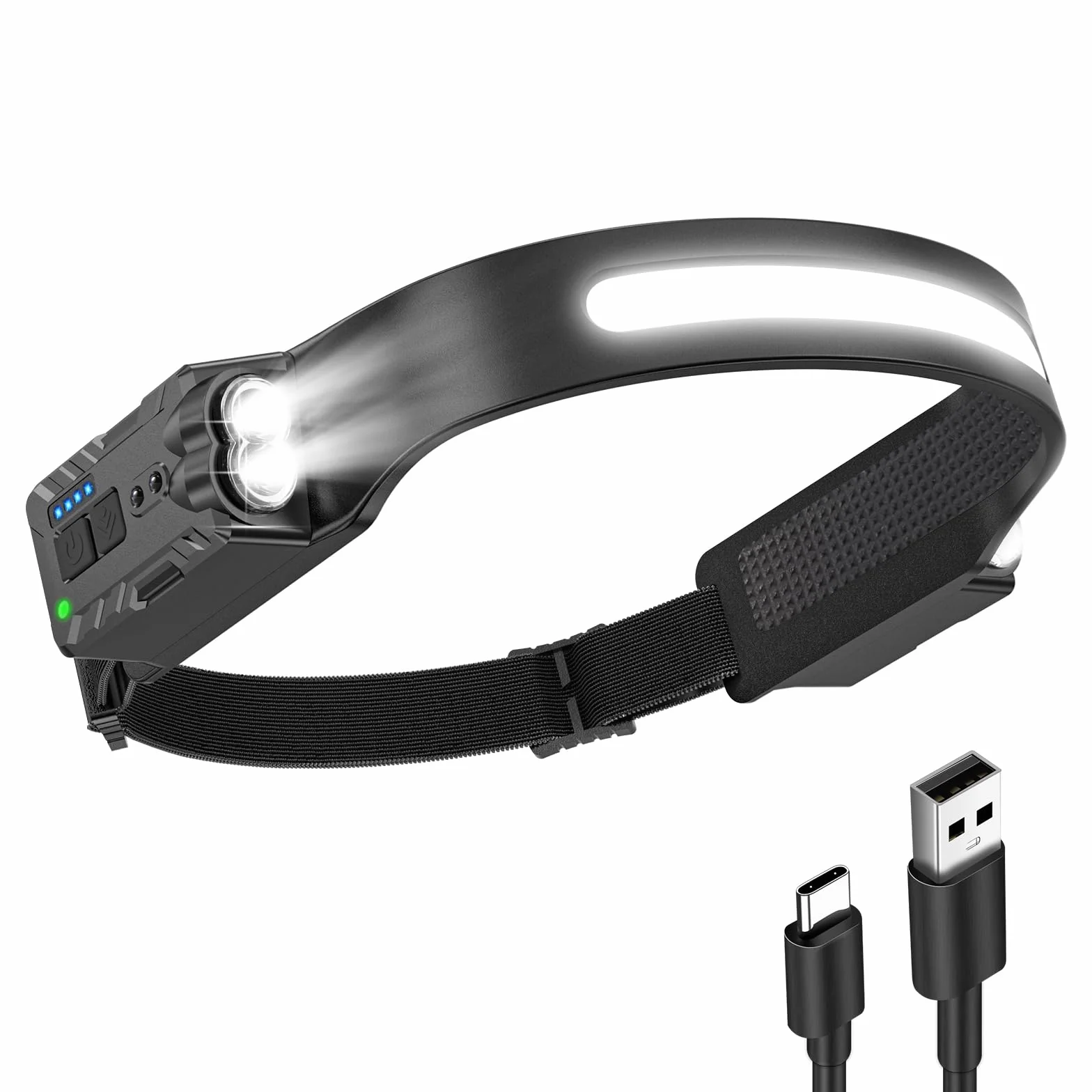 Diboniur Linterna Frontal LED Recargable 8 Modos IPX4 Impermeable Sensor Movimiento 340° Camping Correr