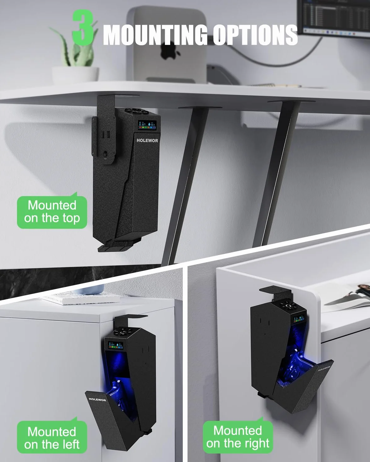 Holewor Caja fuerte para pistola biométrica huellas dactilares acceso rápido montaje único vehículo escritorio mesita de noche