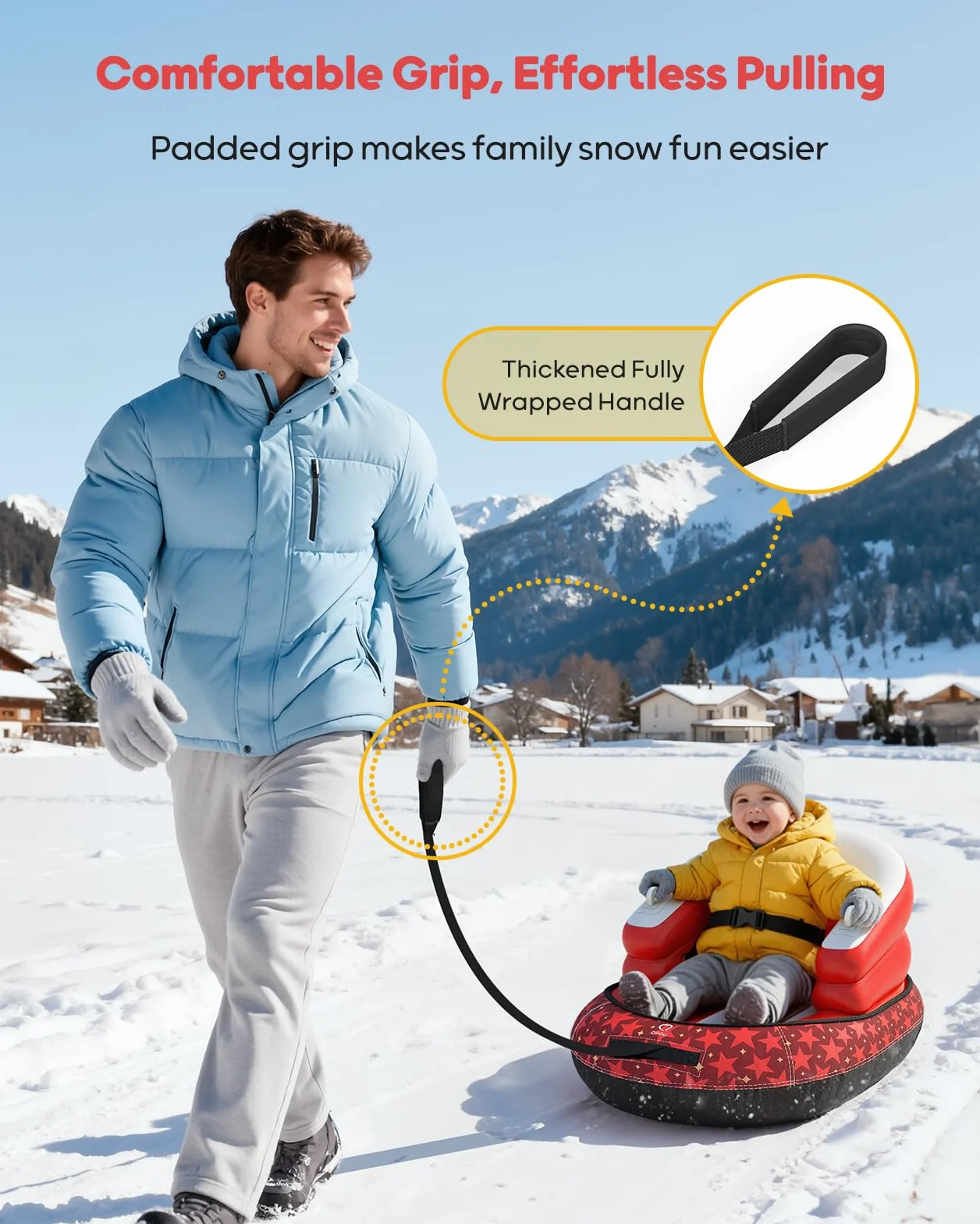 QPAU Trineo Inflable para Bebés y Niños - Air Sleigh de Invierno con Funda de Lona y Correa de Remolque