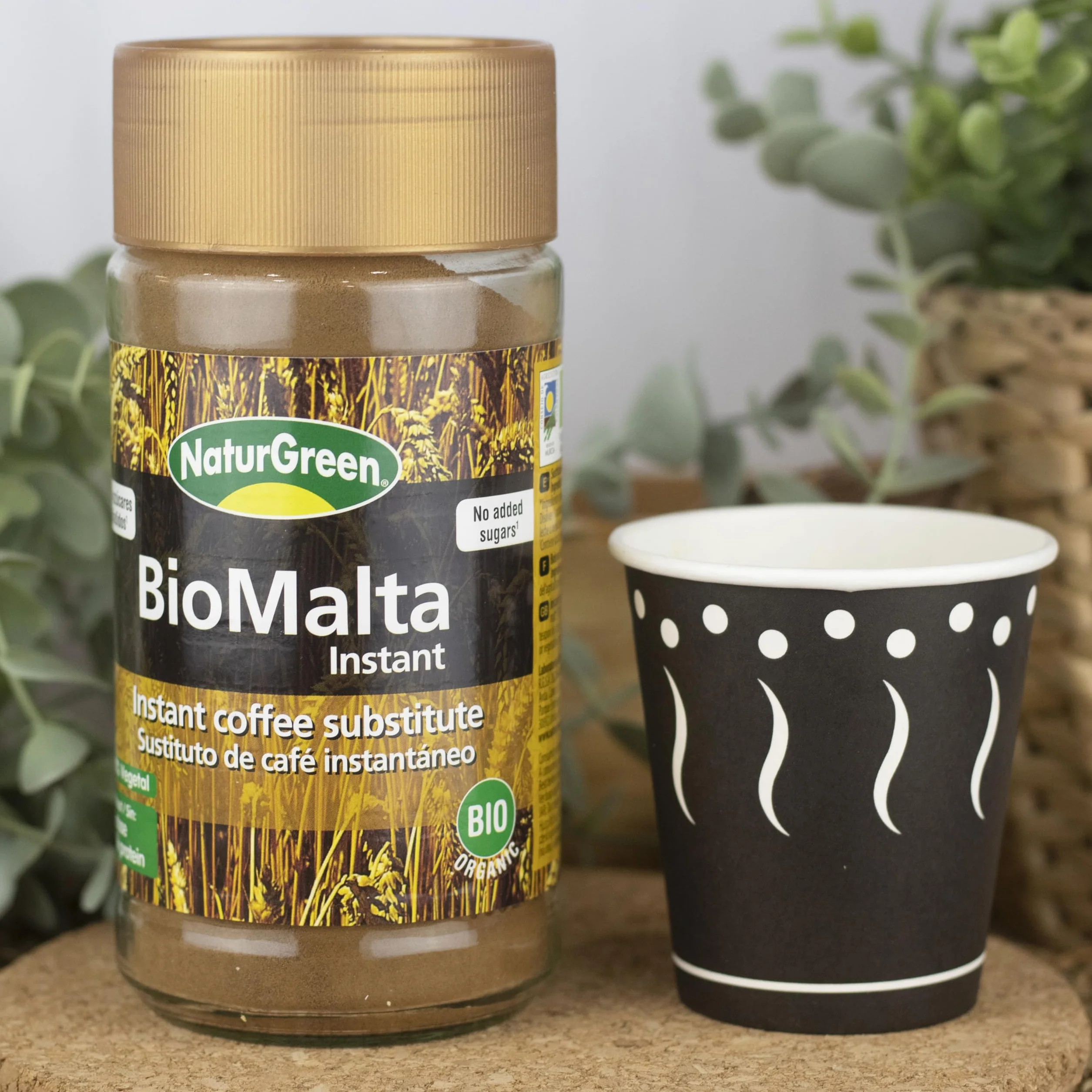 NaturGreen - BioMalta Instantánea Ecológica, Pack 6 x 100 g, Malta Soluble Bio en Polvo, Bebida de Cebada Malteada 100% Vegetal, Alternativa al Café, Sin Cafeína, Sin Lactosa, Sin Azúcar Añadido
