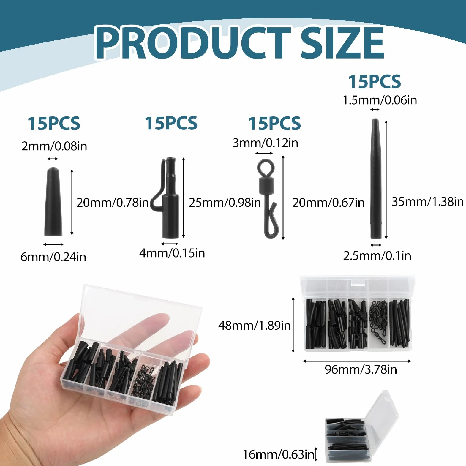 Kit de 60 Piezas para Pesca de Carpas - Clips de Plomo, Manguitos Anti-Enredos, Giratorios de Cambio Rápido y Ganchos de Goma