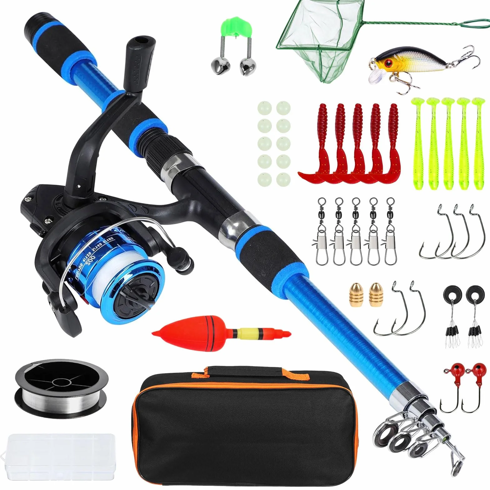 Juego de Caña de Pescar para Niños Principiantes, Kit Completo con Caña Telescópica 1.8m Carrete Spinning