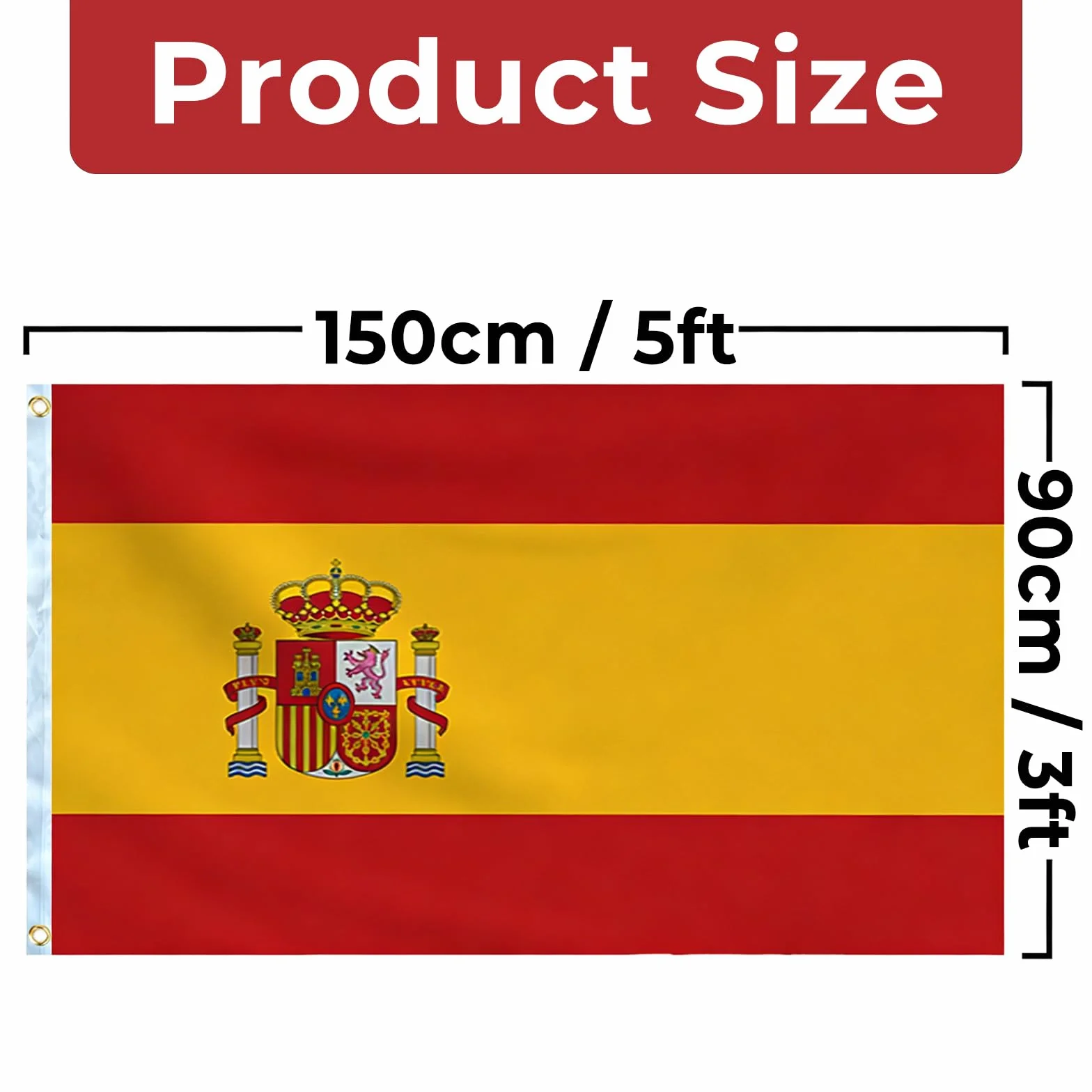 Bandera de España Escudo Exterior Resistente Intemperie 90x150 cm 2 Ojales Latón Costuras Dobles Mundial 2026