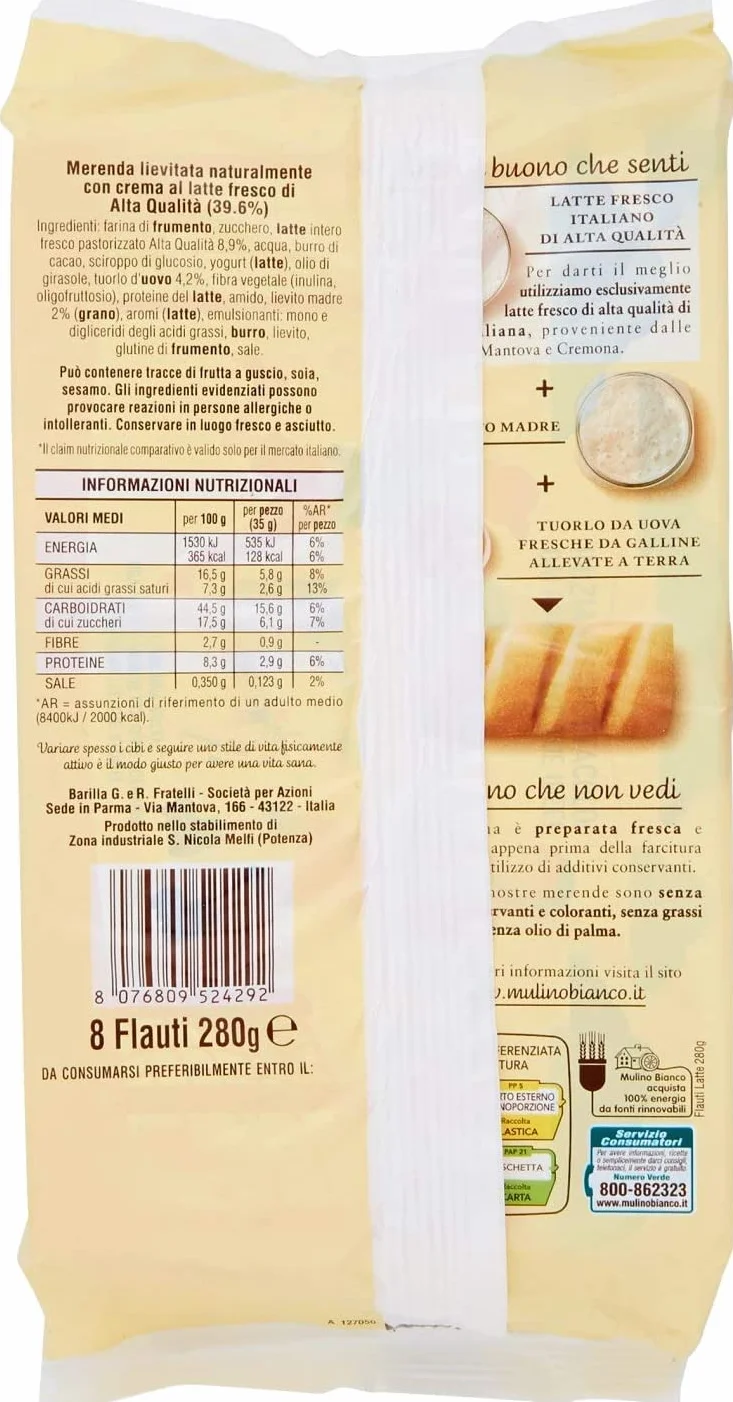 Flauti Latte *Leche 100% italiana - MULINO Bianco - Paquete de 280 g (3)
