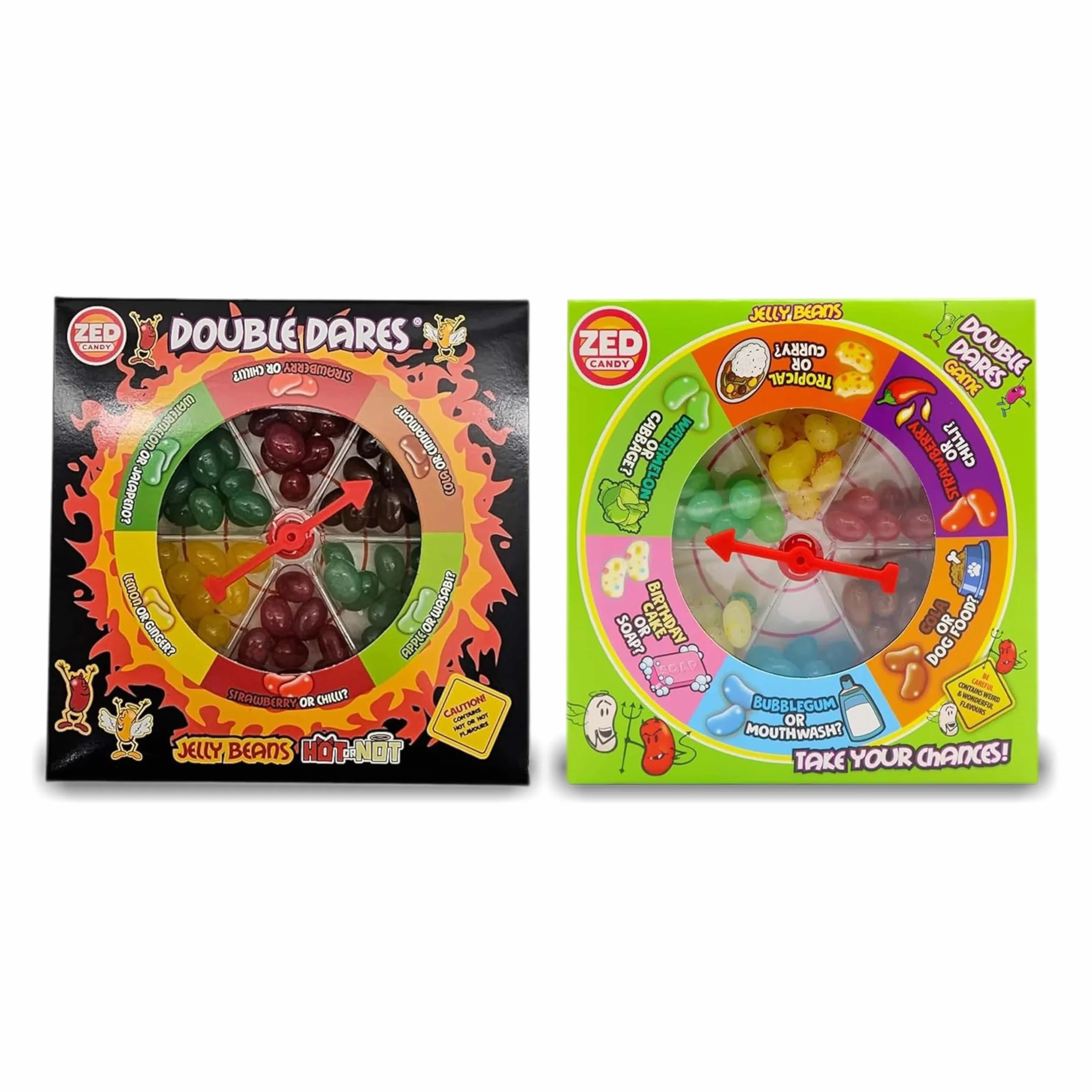 Double Dares Hot or Not Jelly Bean Game - Paquete de 100g (Pack de 2) | Desafío de Dulces Gira-la-Rueda con Sabores Frutales y Sorpresa | Diversión para Niños y Adultos