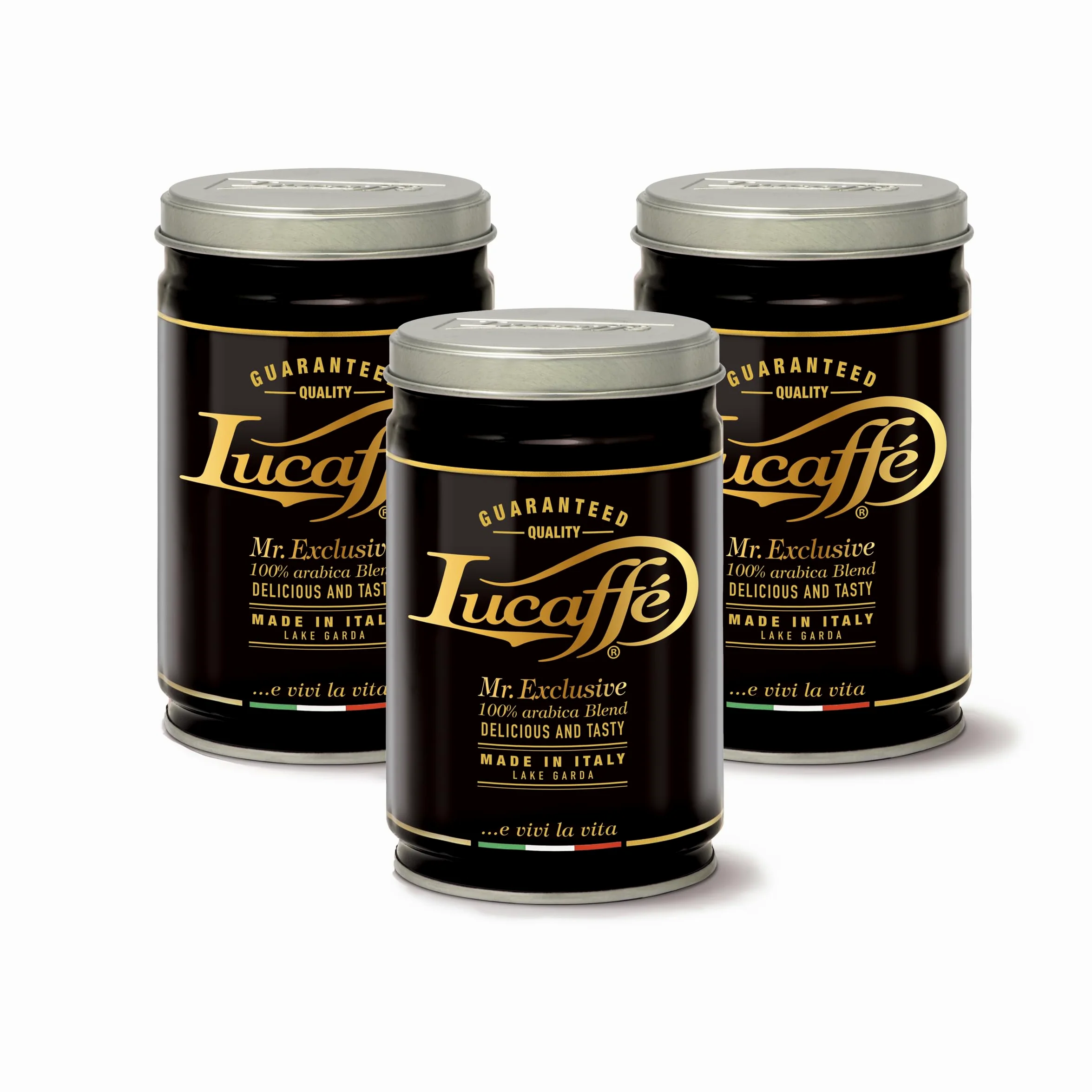 Lucaffé - 3 Latas de café en grano Mr. Exclusive 100% Arabica, 250 Gr | Café en grano de especialidad italiana para espresso | Tueste medio | Sabor dulce y cremoso | Aroma intenso y envolvente