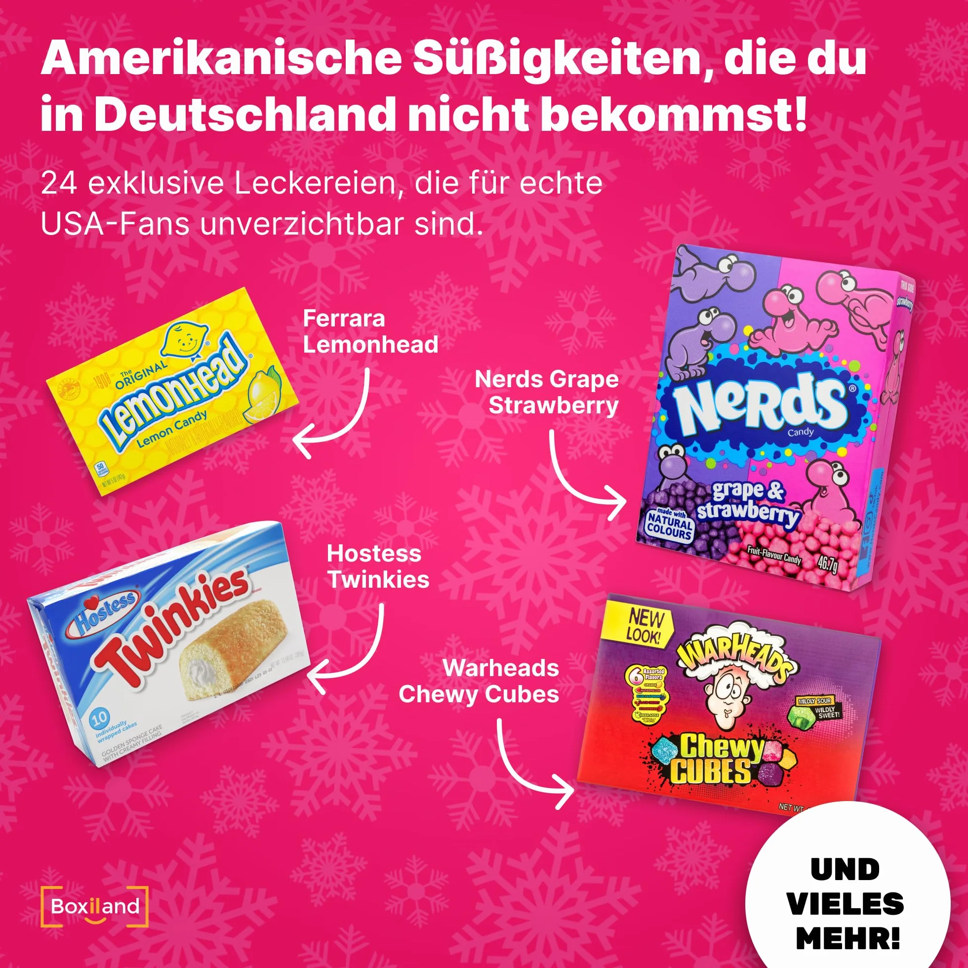 UMBRELLA® Calendario de Adviento USA 2025 con Golosinas Americanas Originales – 24 Dulces USA para Niños, Mujeres y Hombres
