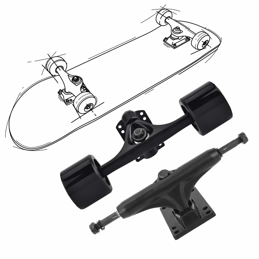 Alomejor 2 Unids Camiones de Skate Profesionales, Puente de Dirección para Longboard, Transmisión por Correa, 4 Ruedas