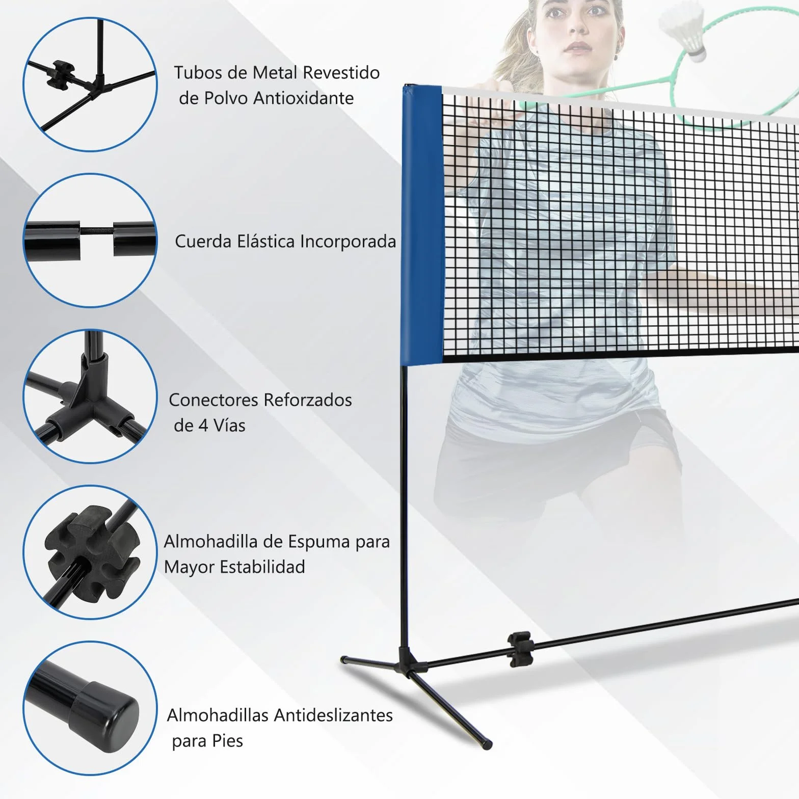 GOPLUS Red de bádminton con soporte, altura regulable 89-155 cm, bolsa de transporte y 2 volantes