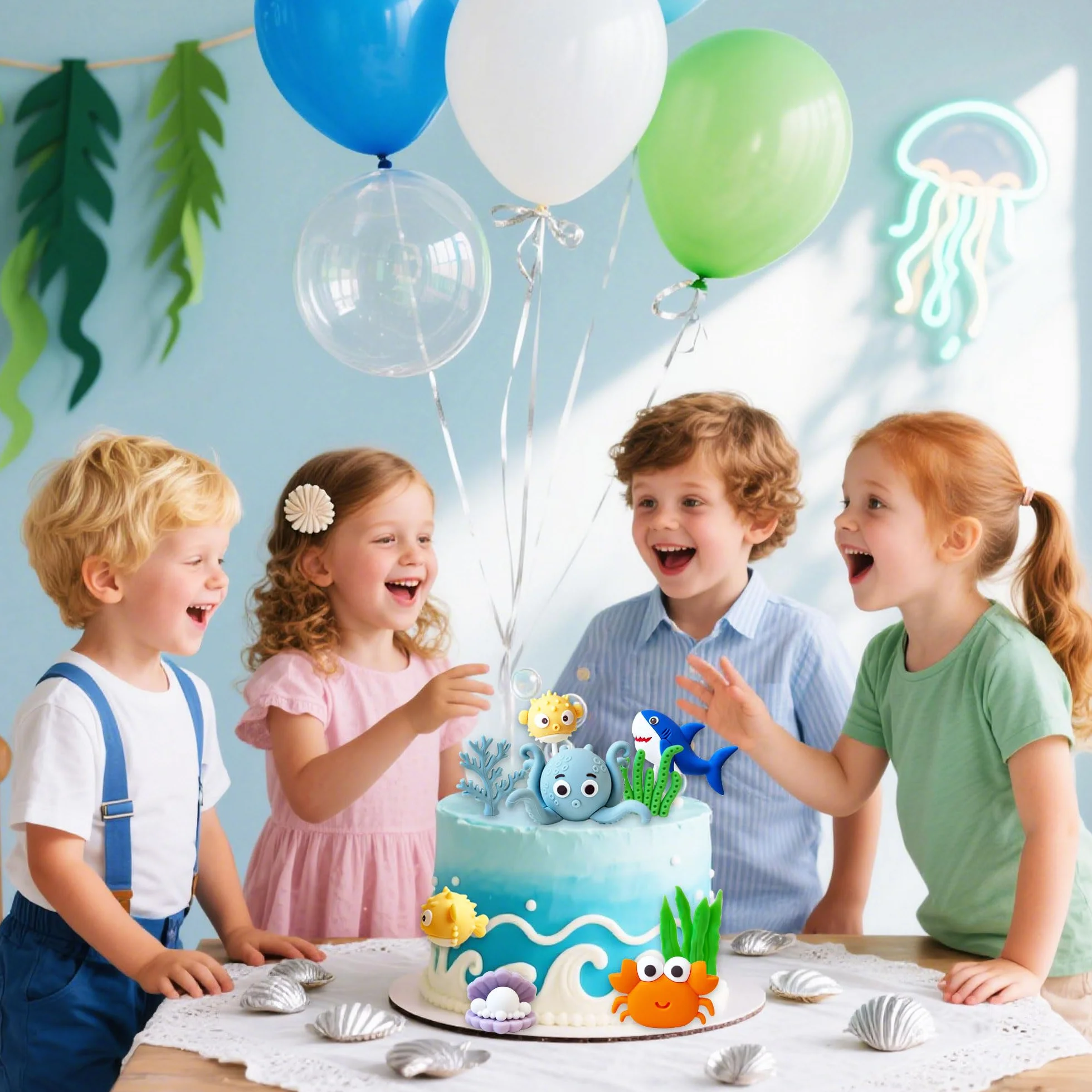 decoración torta animales marinos cumpleaños temática oceánica adornos pastel criaturas marinas figura superior para temática submarina decoración fiesta baby shower