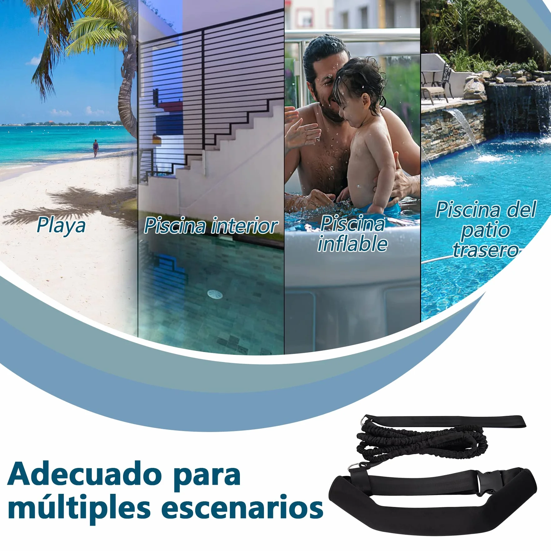 Boosteady Cinturón de Natación 3,6 M Ajustable para Piscina Entrenamiento Niños Adultos