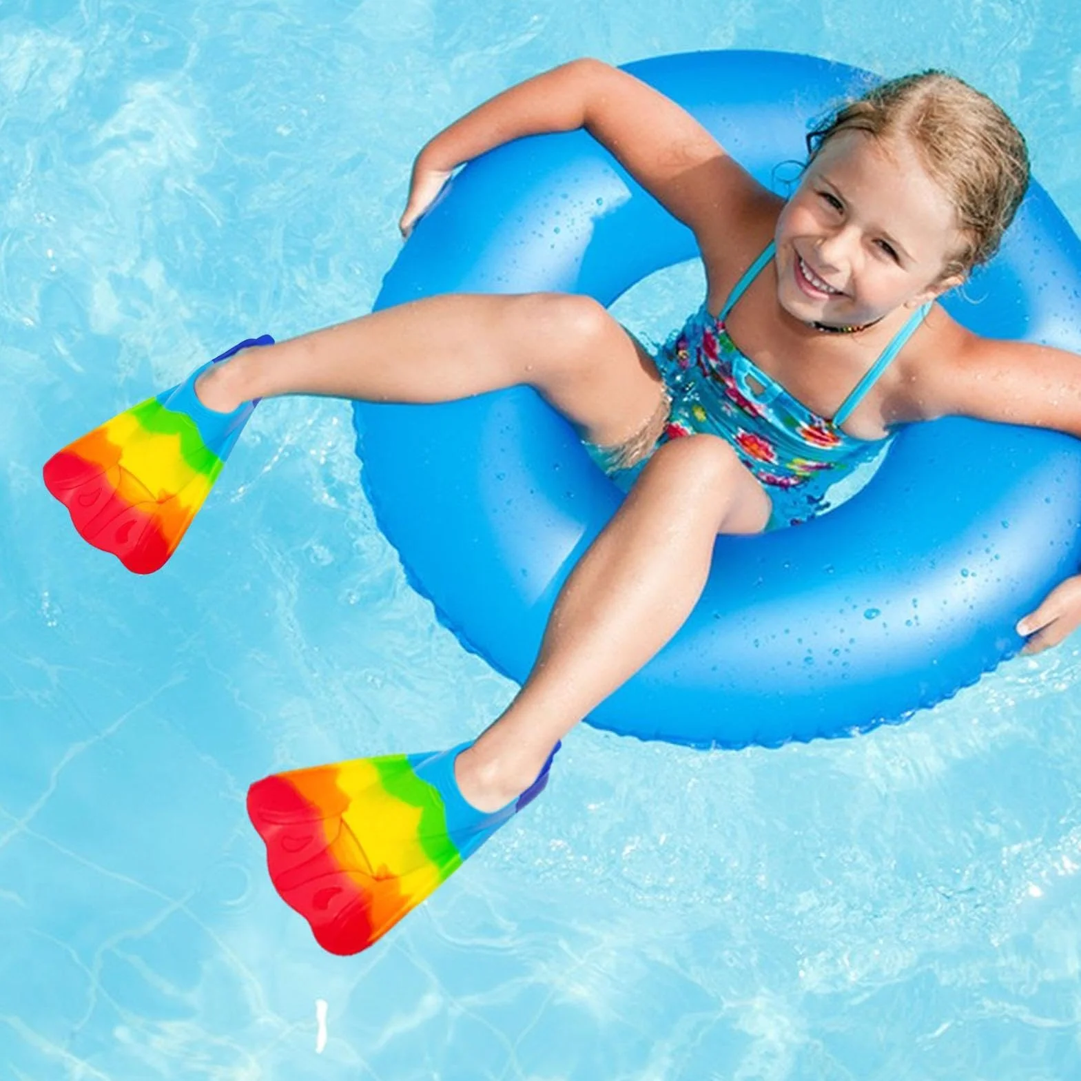Aletas para Nadar Niños Natación Piscina Rainbow Silicona Entrenamiento Principiantes