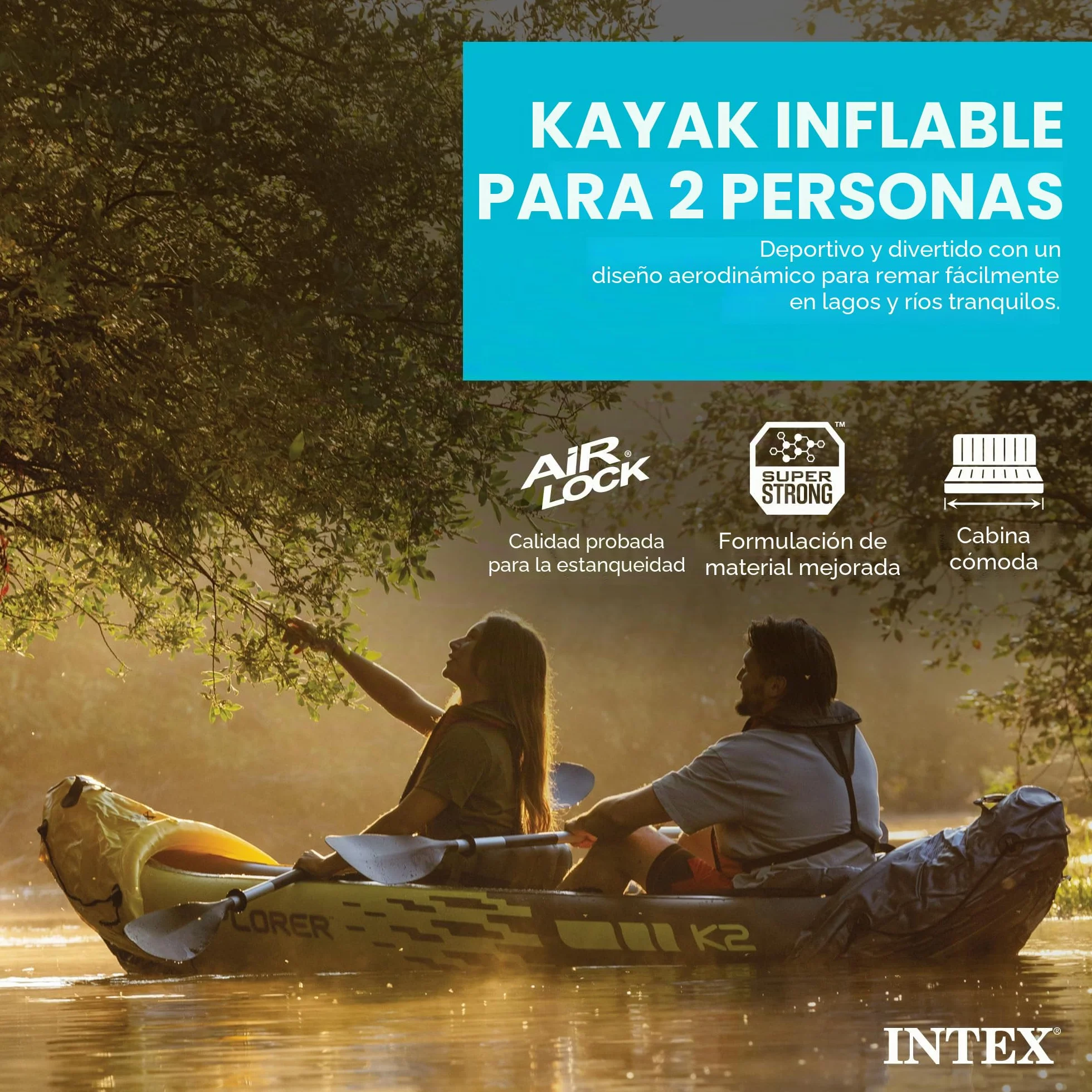 Intex Explorer K2 Kayak 2-Osobowy Nadmuchiwany Kajak z Aluminiowymi Wiosłami i Wysokowydajną Pompą