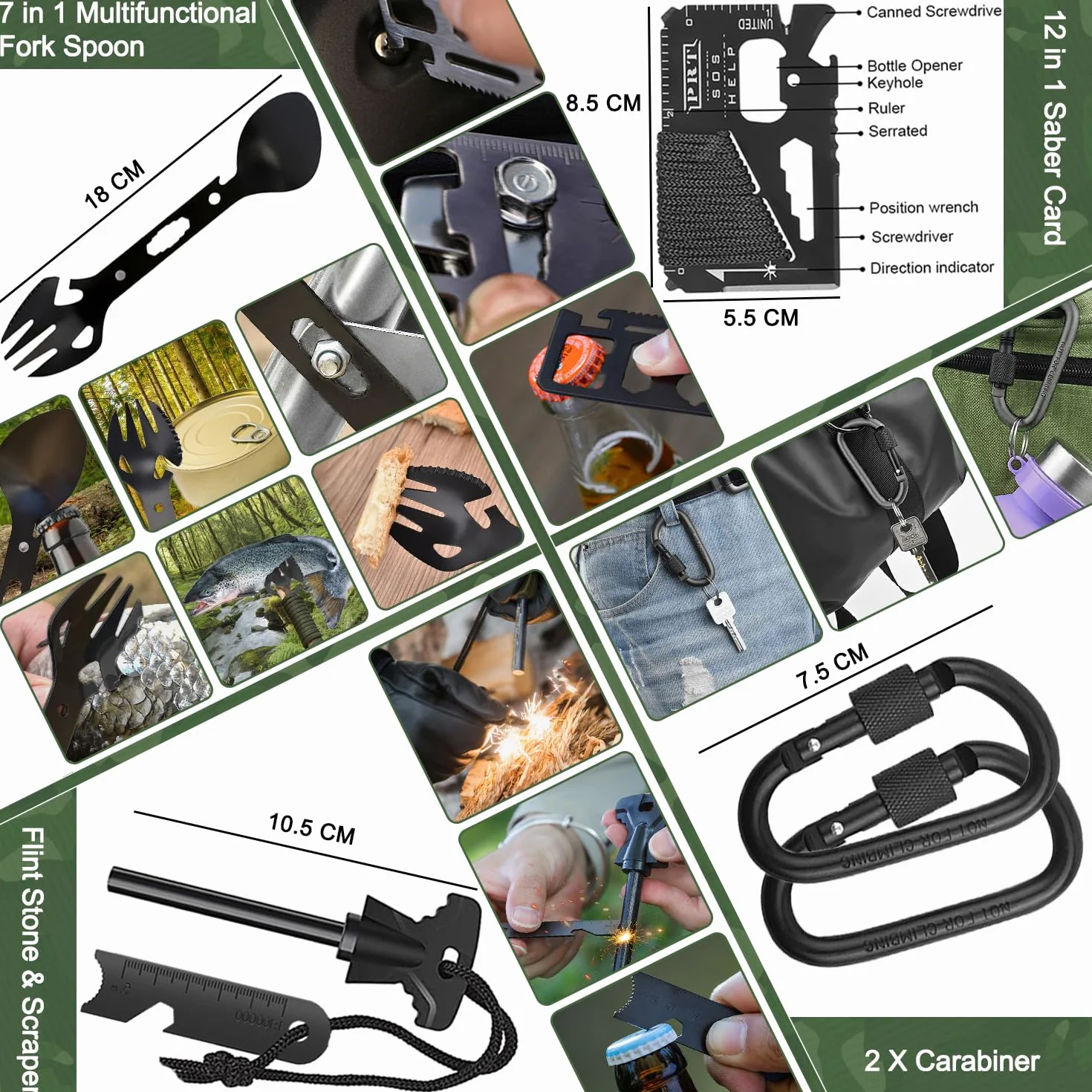 Kit de Supervivencia 22 en 1, Emergencia Exteriores con Filtro de Agua, Bolsa Camping Senderismo Camuflaje