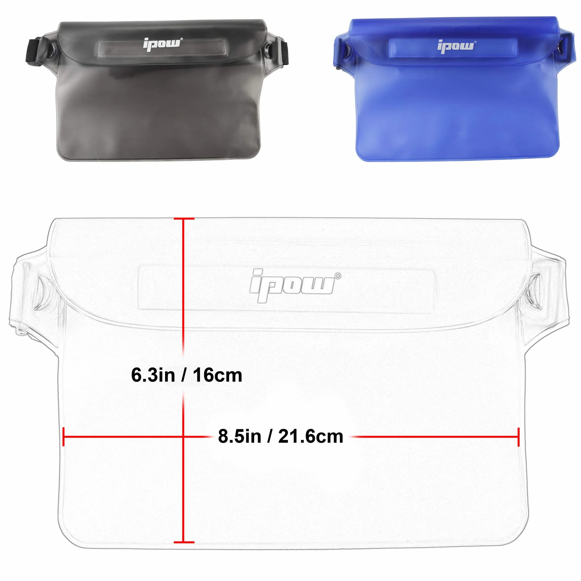 Bolsa Impermeable IPX8 Riñonera con Cinturón Ajustable para Playa Natación, Negro y Azul Traslúcido