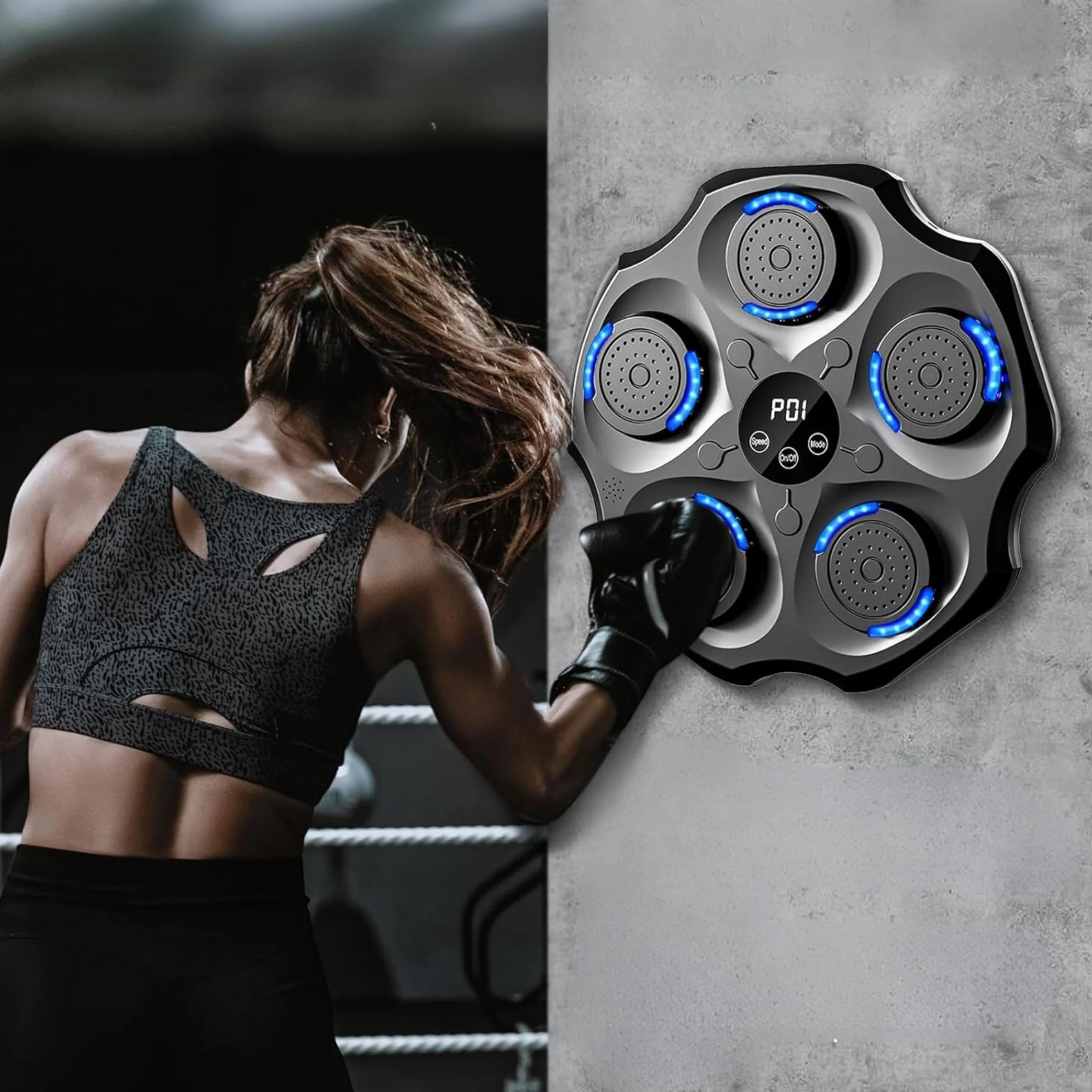 MAGIC SELECT Máquina de Boxeo Musical, Almohadilla de Boxeo LED con Guantes, Bluetooth, Luces al Ritmo