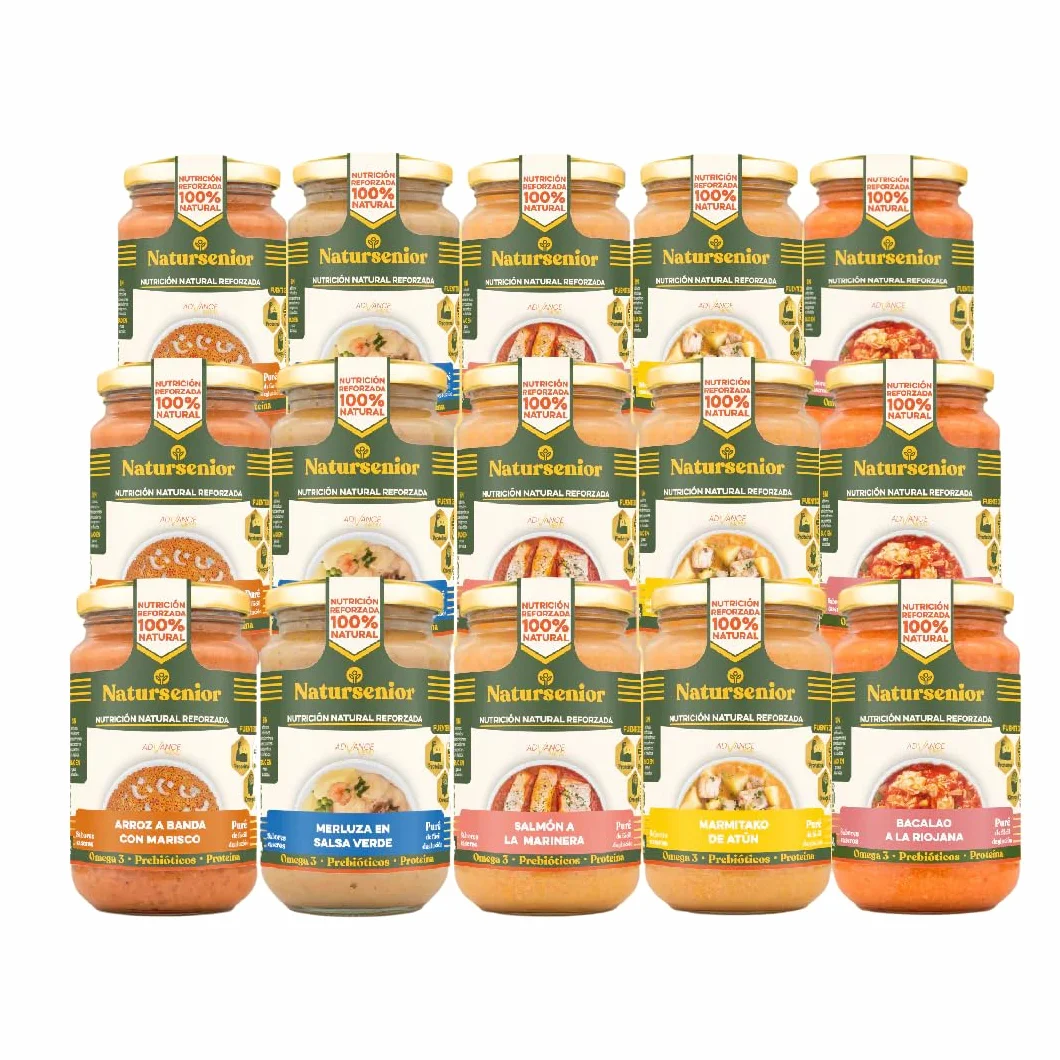 Natursenior - Comida Triturada para Personas Mayores - Pack Purés Variados Pescado - 100% Natural, Omega 3, Fibra, Proteína - 15 uds x 340g