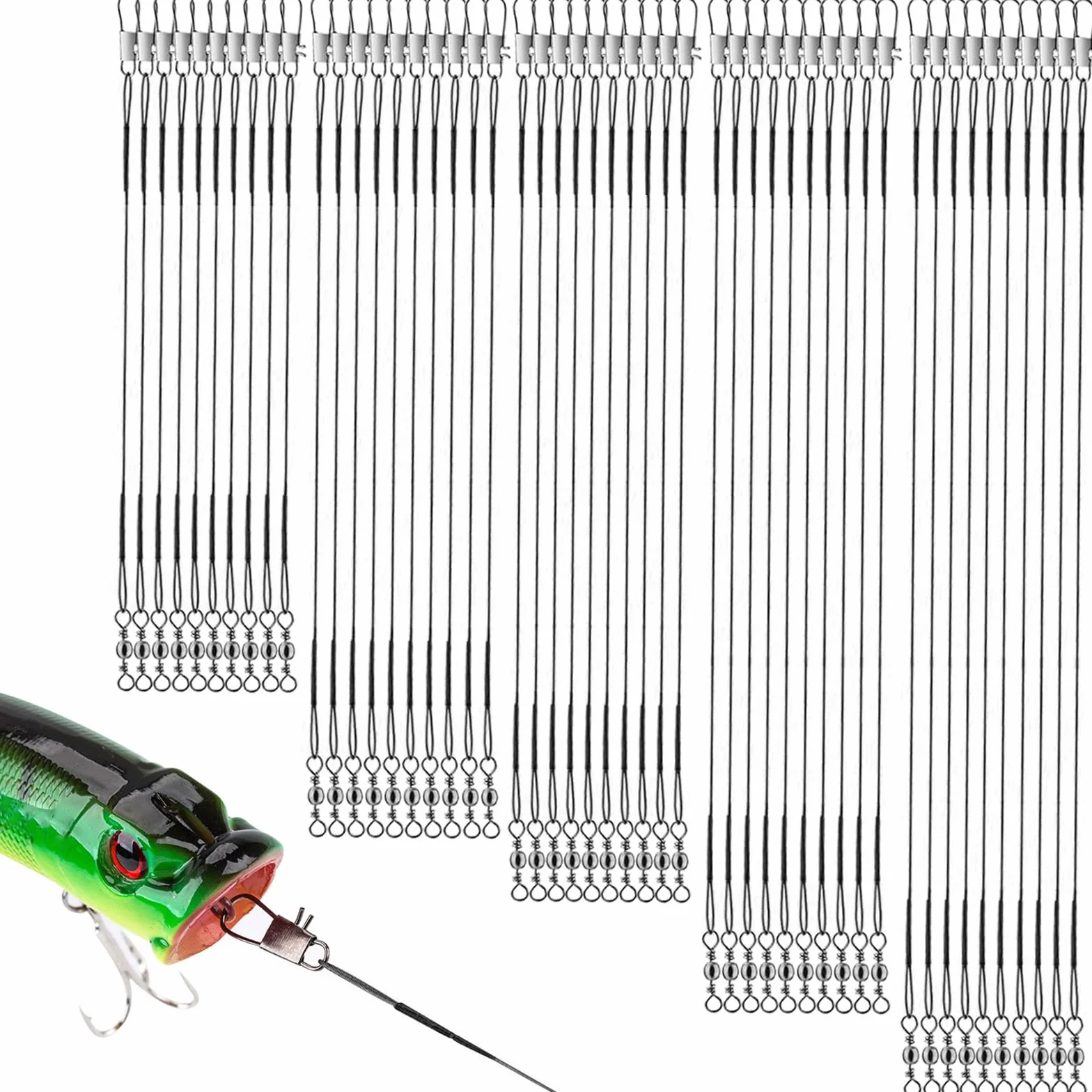Bajos de línea de Acero para Pesca del Lucio, Lote 50 uds, 5 Tamaños (10-30 cm)