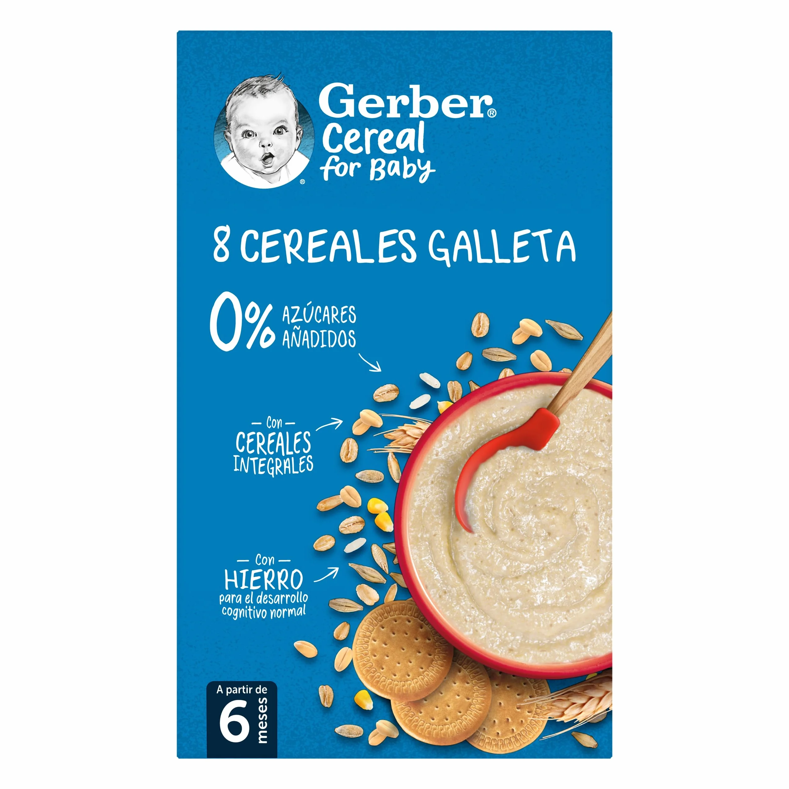 GERBER Papilla de 8 Cereales Galleta, a partir de los 6 meses, 475g