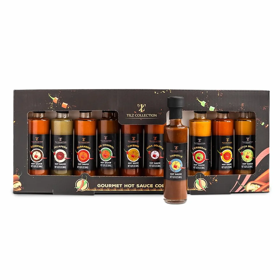 Regalos de salsa picante gourmet para hombres - Juegos de 10 botellas de vidrio 50 ml para amantes de chiles