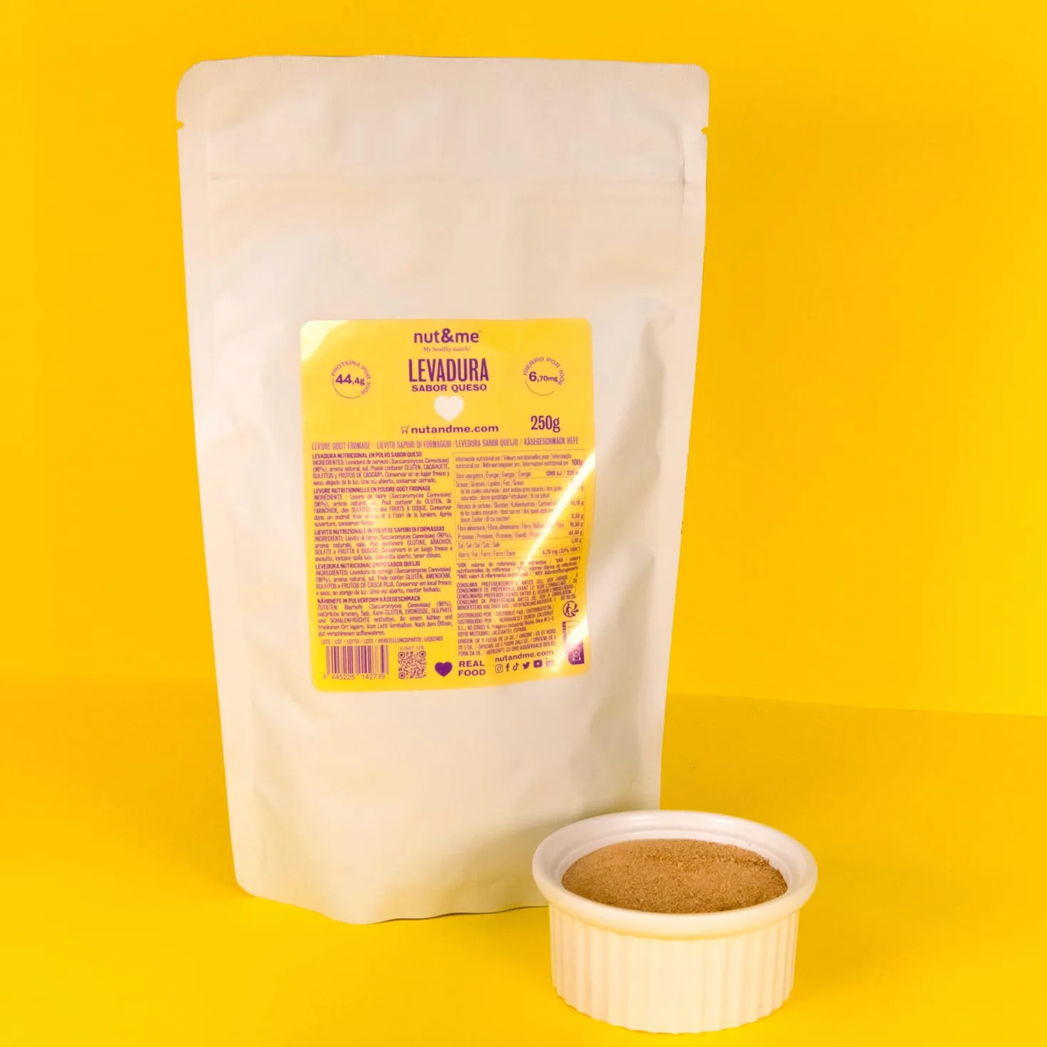 Levadura Nutricional Sabor Queso 500 gr nut&me, Levadura en Polvo, Alto en proteínas, Vegano, Pack 2 x 250 gr