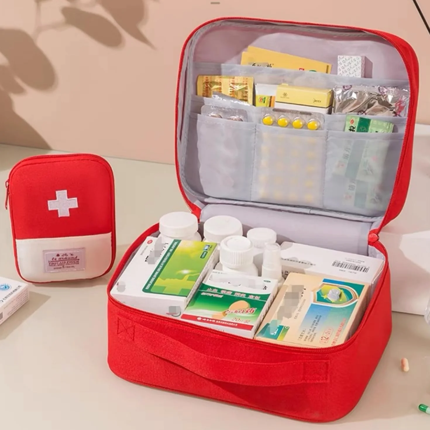 Botiquín de Primeros Auxilios 2 Piezas Bolsa para Medicamentos Viaje Camping Rojo