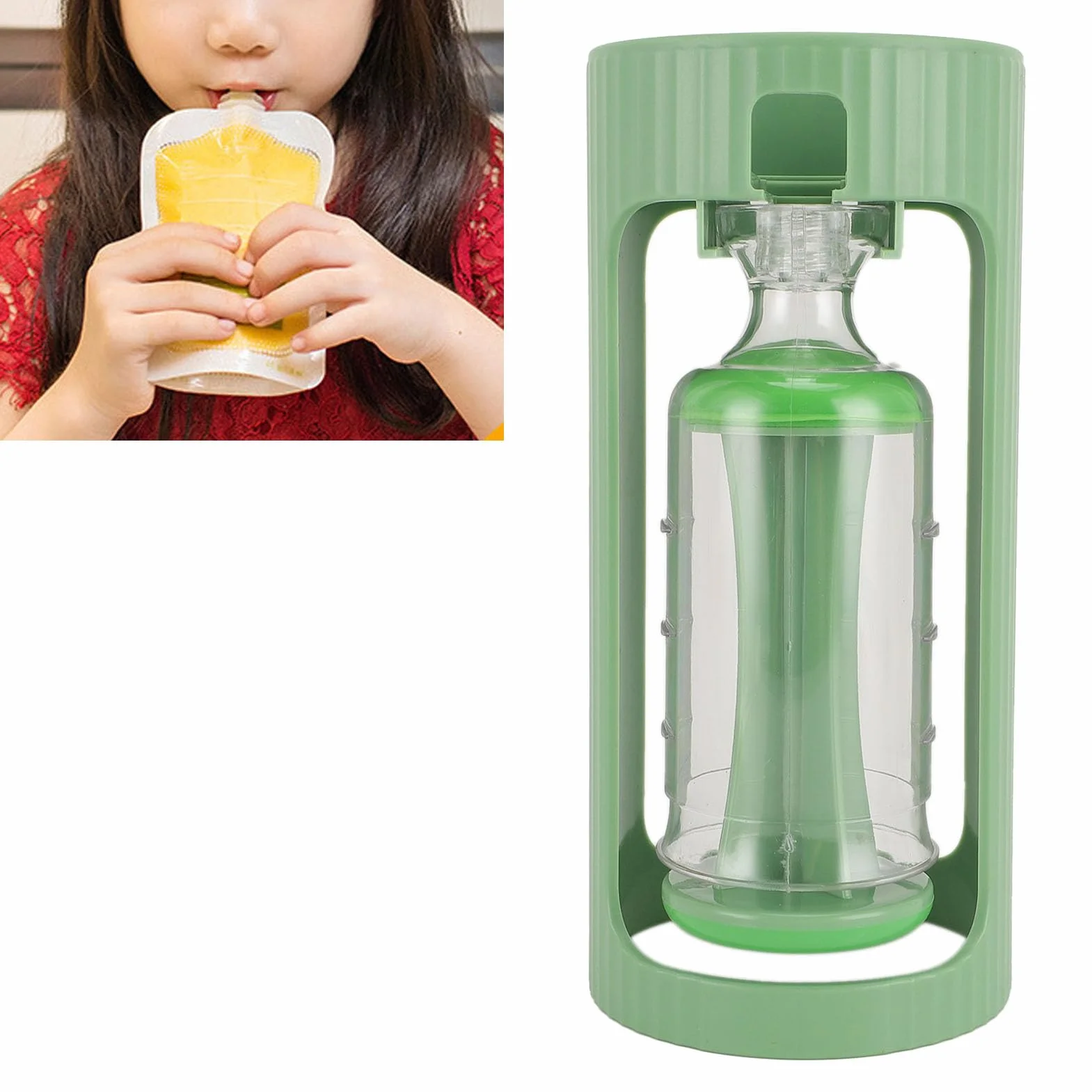 RIZGHWOY Estación para Exprimir puré de Frutas para Comida Casera para Bebés con Bolsas de 10 Piezas, Comida Personalizable para Llevar, Material Plástico de Calidad Alimentaria, Apto para (GREEN)