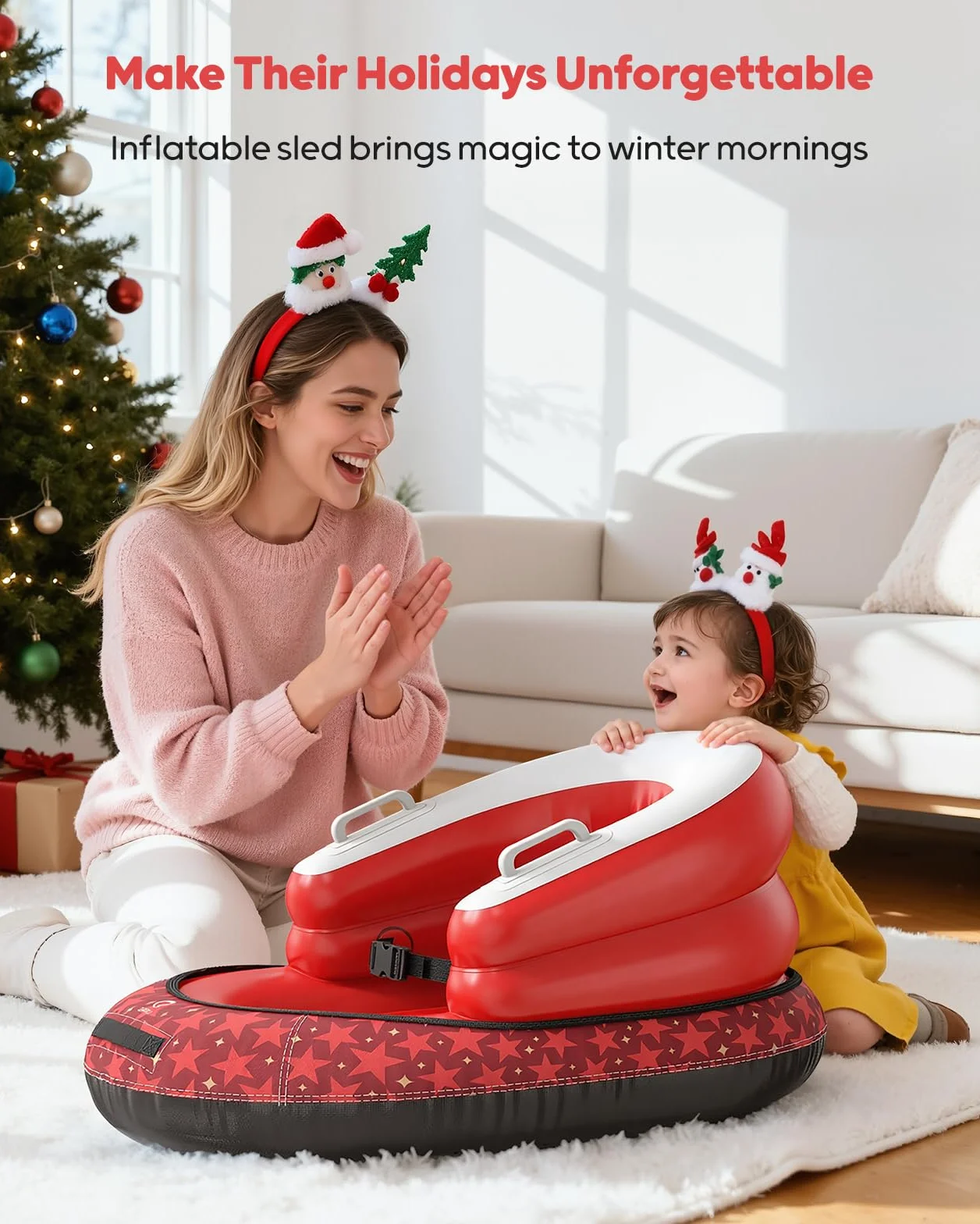 QPAU Trineo Inflable para Bebés y Niños - Air Sleigh de Invierno con Funda de Lona y Correa de Remolque