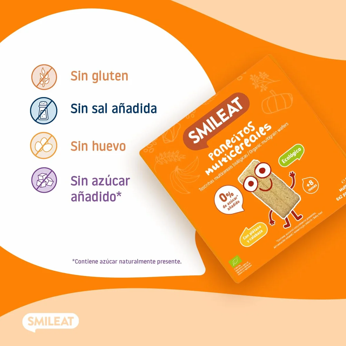Smileat Panecitos Multicereales Snack +8 Meses Ecológicos Sin Gluten Sin Azúcar Añadido Pack 9 x 60 g
