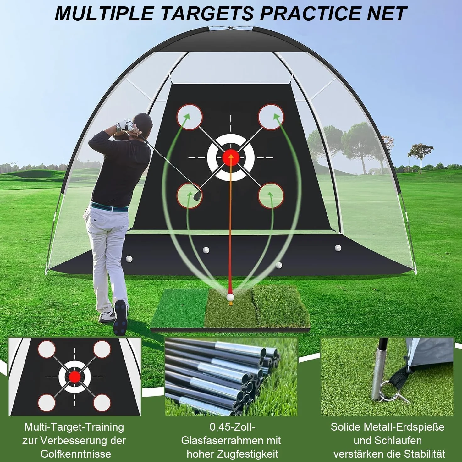 Red de entrenamiento de golf 10x7 pies con colchoneta juego completo para interiores exteriores