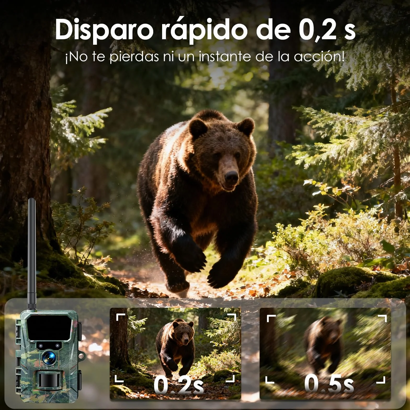 WOLFANG Cámara de Caza 4G 48MP 2K HD Nocturna 850 NM LED IR IP66 WT07