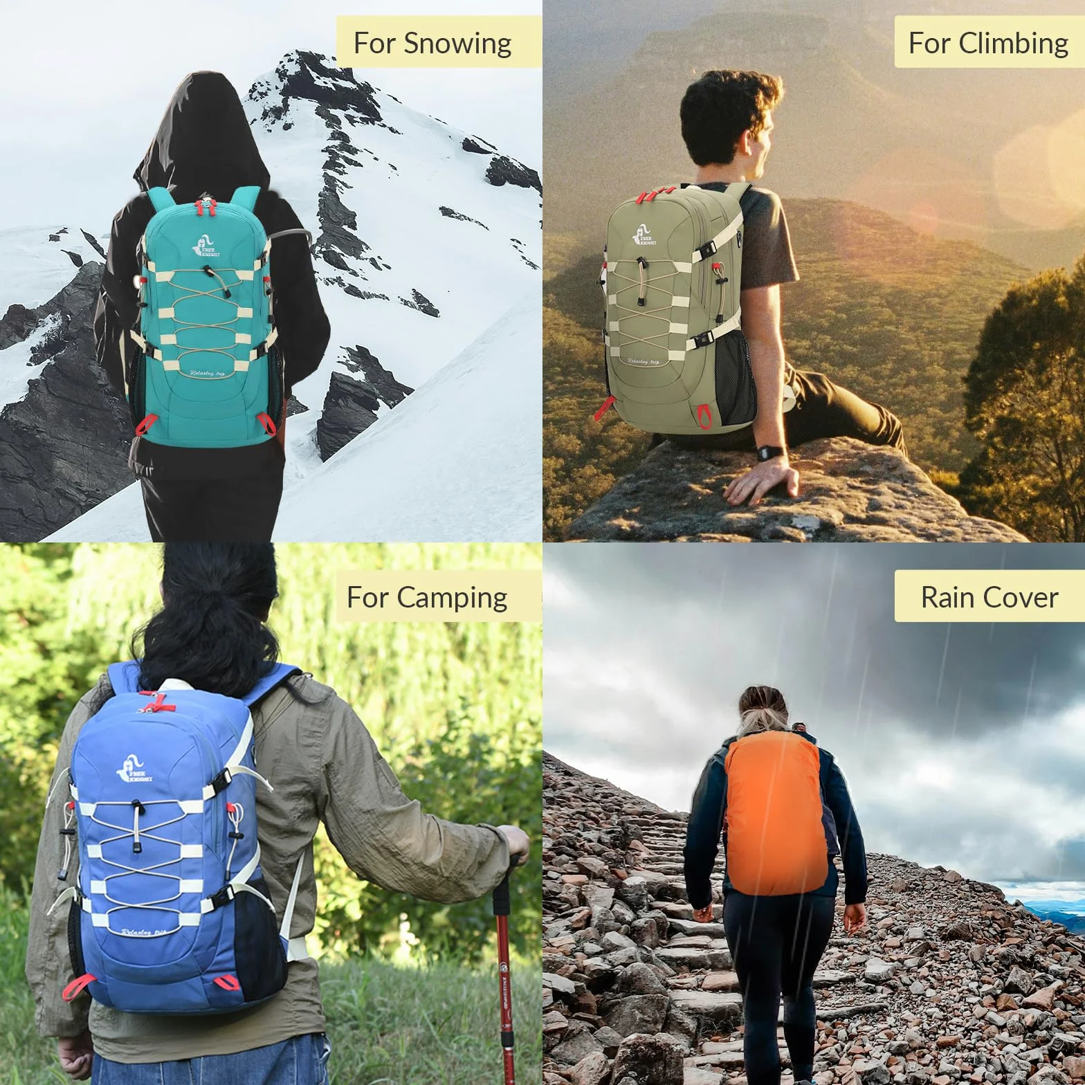 Bseash Mochila de senderismo impermeable 40L con cubierta de lluvia para viaje