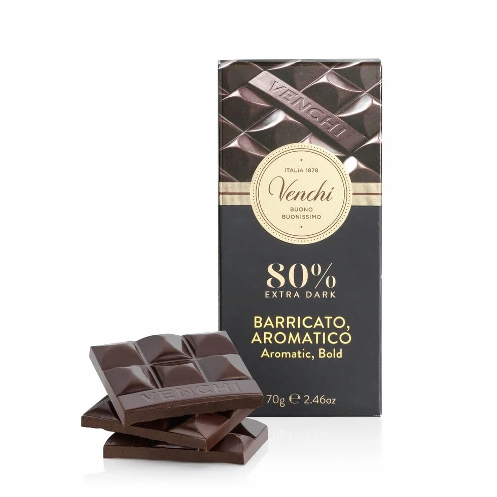 Venchi - Tableta de Chocolate Extra Fondant Aroma Barrica, 80%, 70 g - Con Mezclas de Cacao Seleccionadas - Sin Gluten - Vegano