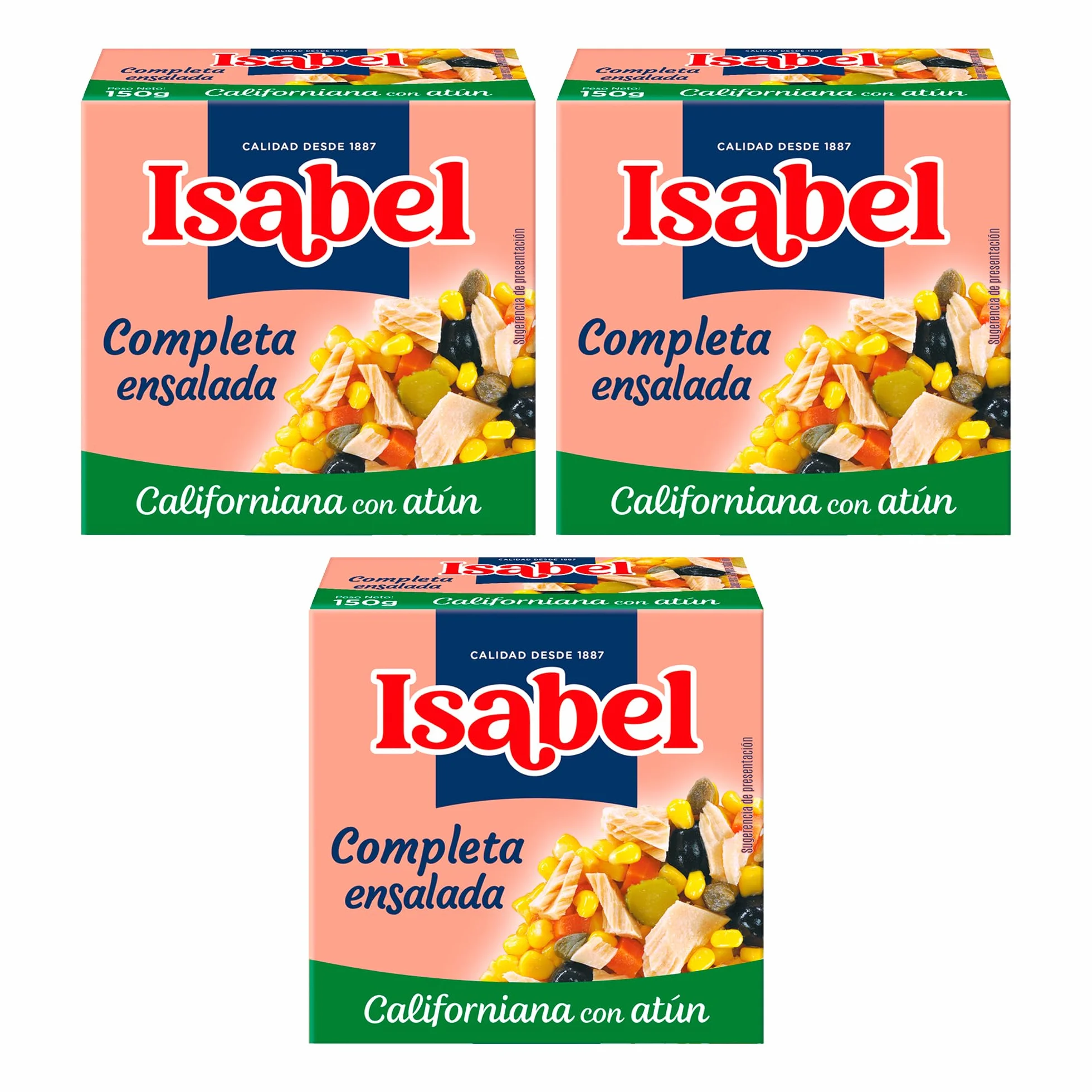 Isabel Ensalada completa californiana con atún, 1 pack de 3 latas de 150gr